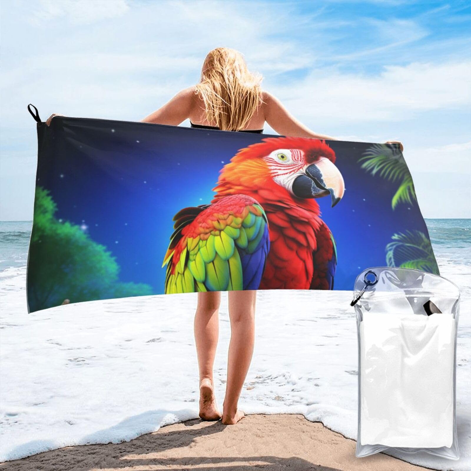 DWVTSLH Microfiber Sand Free Beach Towel 27.5"x55", Quick Dry Absorbent Travel Towel Large Camping Blanket, Parrot Bath Towels Lightweight Pool Swim Towels for Vacation Essentials