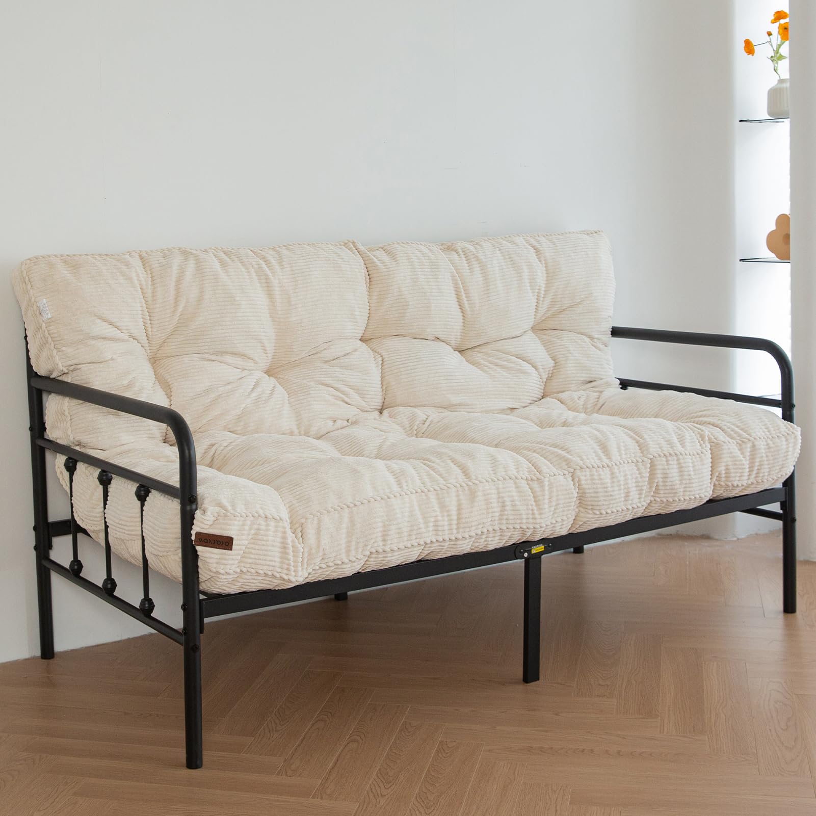 MAXYOYO 6" Futon Mattress, Thick Futons Sofa Couch Bed, Floor Futon Mattress Shredded Foam Filling (Frame Not Included), Floor Futon for Adults, Beige, Full