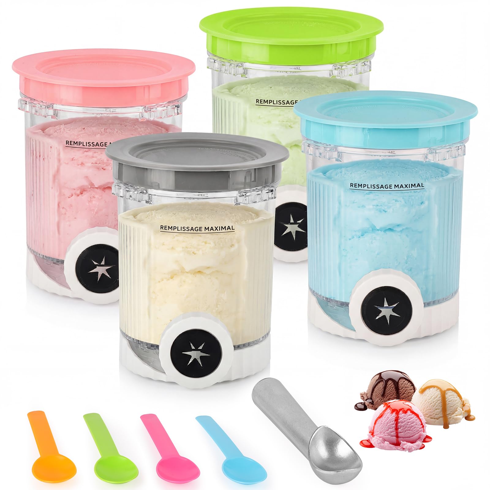 Shearly 4 Pack for Ninja Creami Swirl Pints and Lids Compatible with Ninja NC700 Series, NC701, NC701C, Creami Containers for Swirl Ice Cream & Soft Serve Makers, BPA-Free, Dishwasher Safe