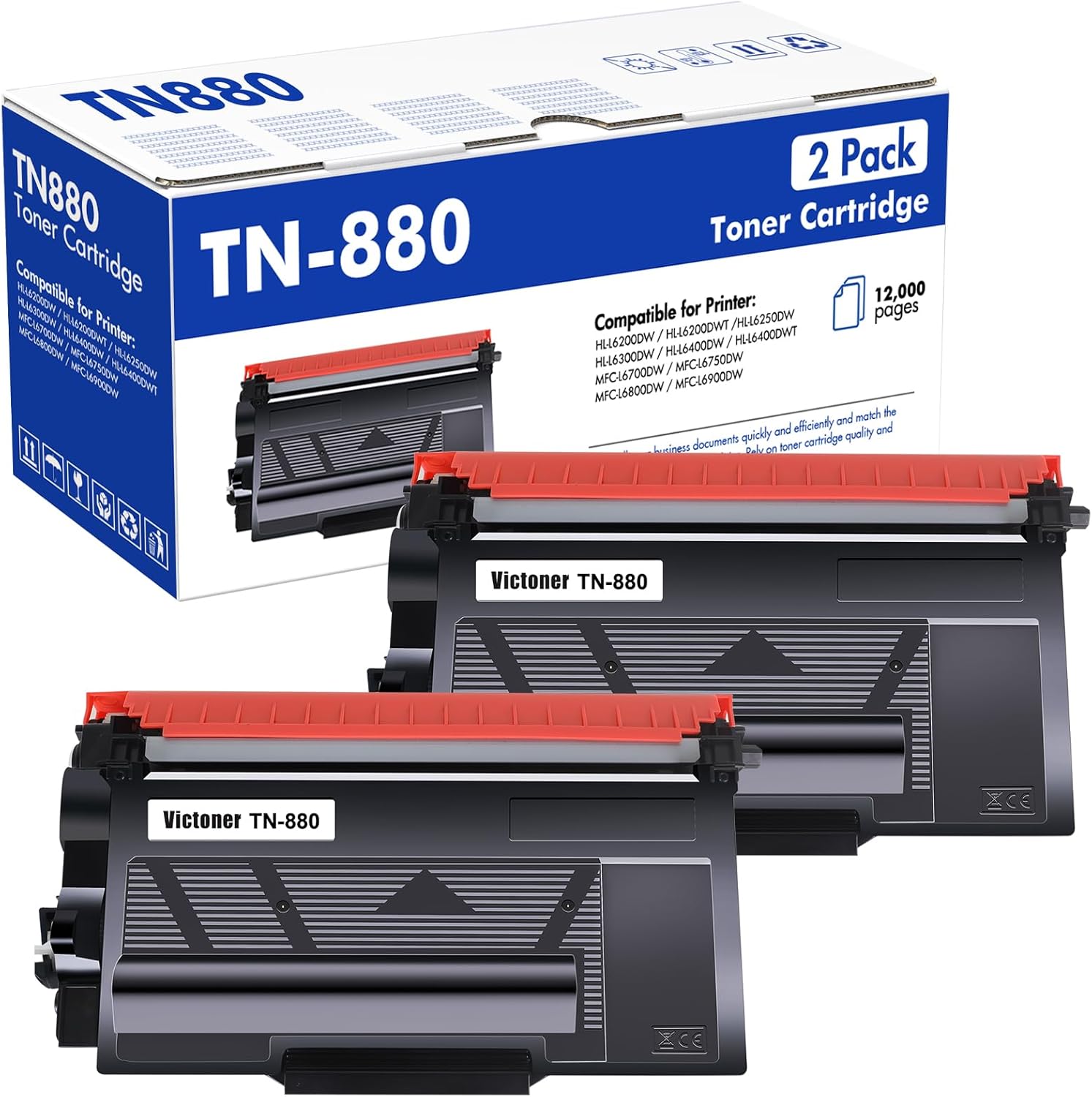 TN-880 TN880 Super High Yield Toner Cartridge 2-Pack Compatible for Brother TN880 TN 880 for Brother HL-L6200DW L6200DWT L6400DW MFC-L6700DW Printer