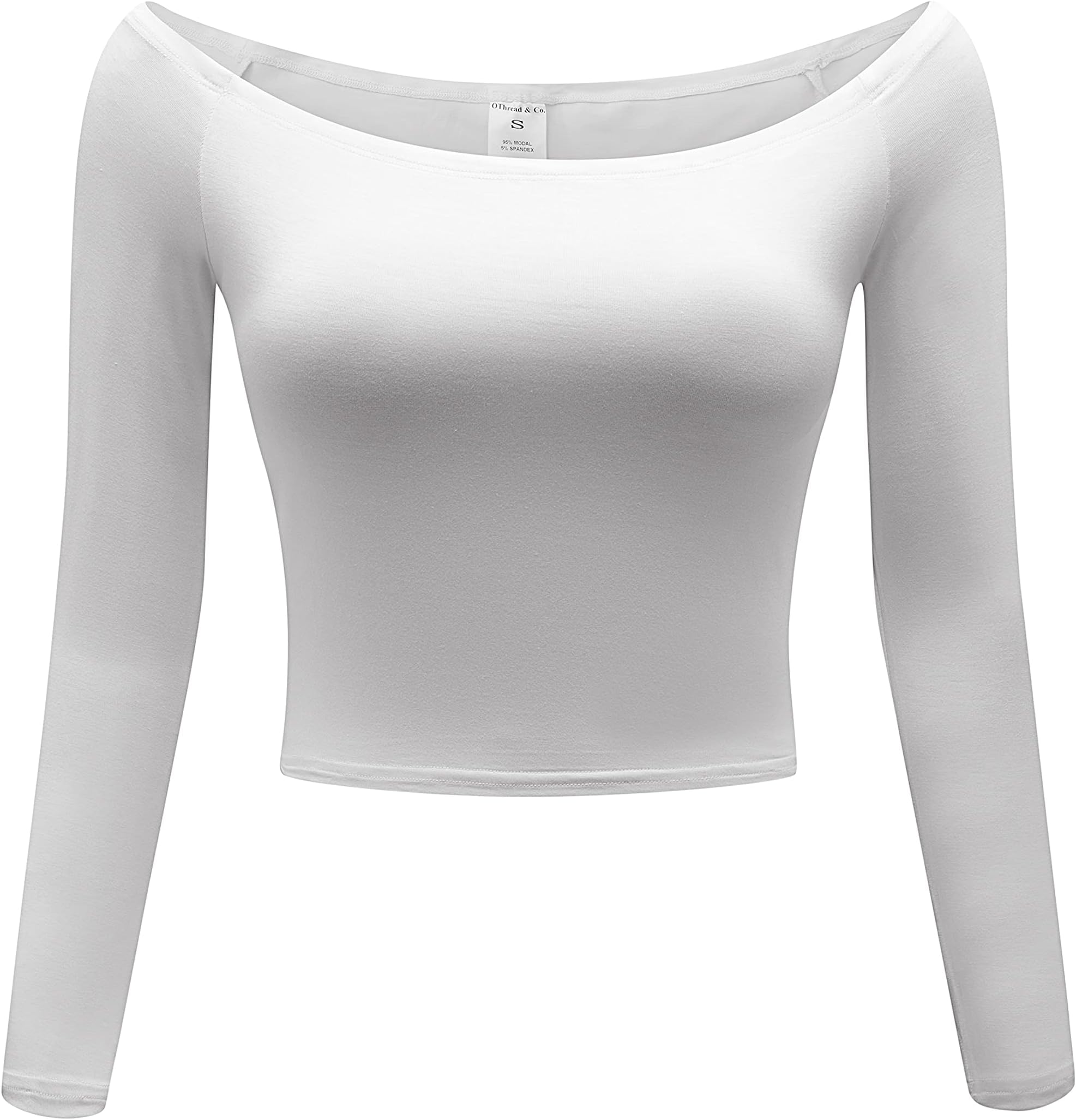 OThread & Co.Women's Off Shoulder Long Sleeve Crop Top Comfy Basic Stretch Layer Shirt