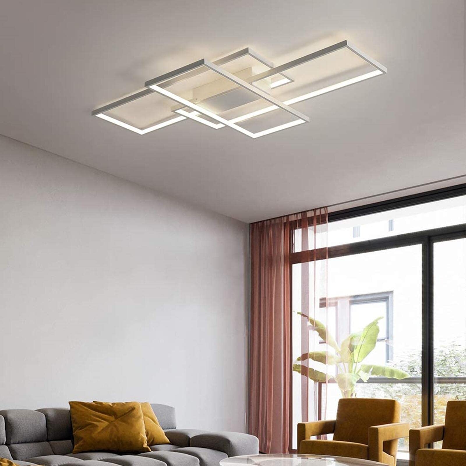 Diossad Lámpara De Techo Moderna Plafón LED Techo,Luz De Techo De Con Luz Nocturna Y Función De Memoria Para Dormitorio Salón Estudio Oficina Decorativo Lamparas De Arafia,Blanco,140x80x6.5cm