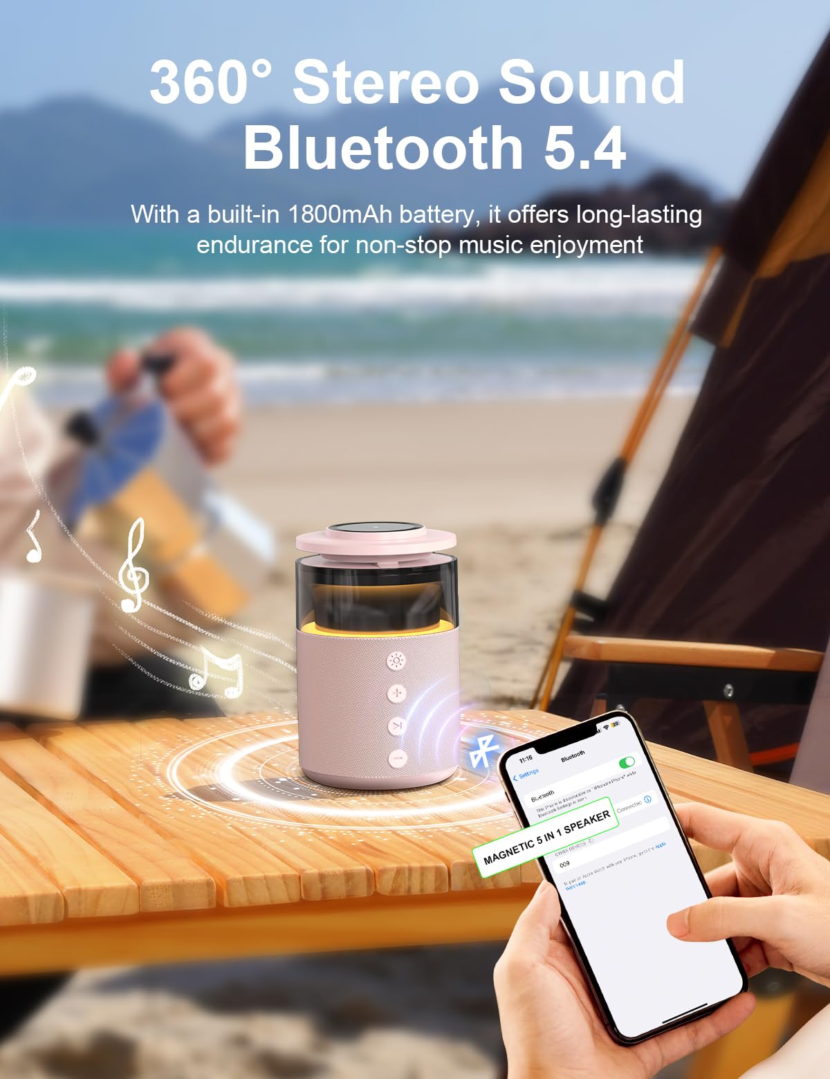 3-in-1 Bluetooth-Lautsprecher mit Nachtlicht und kabellosem Ladegerät, dimmbare Nachttischlampe mit Induktionsladestation – Kompatibel mit iPhone 17/16/15/14/13/12 Pro Max