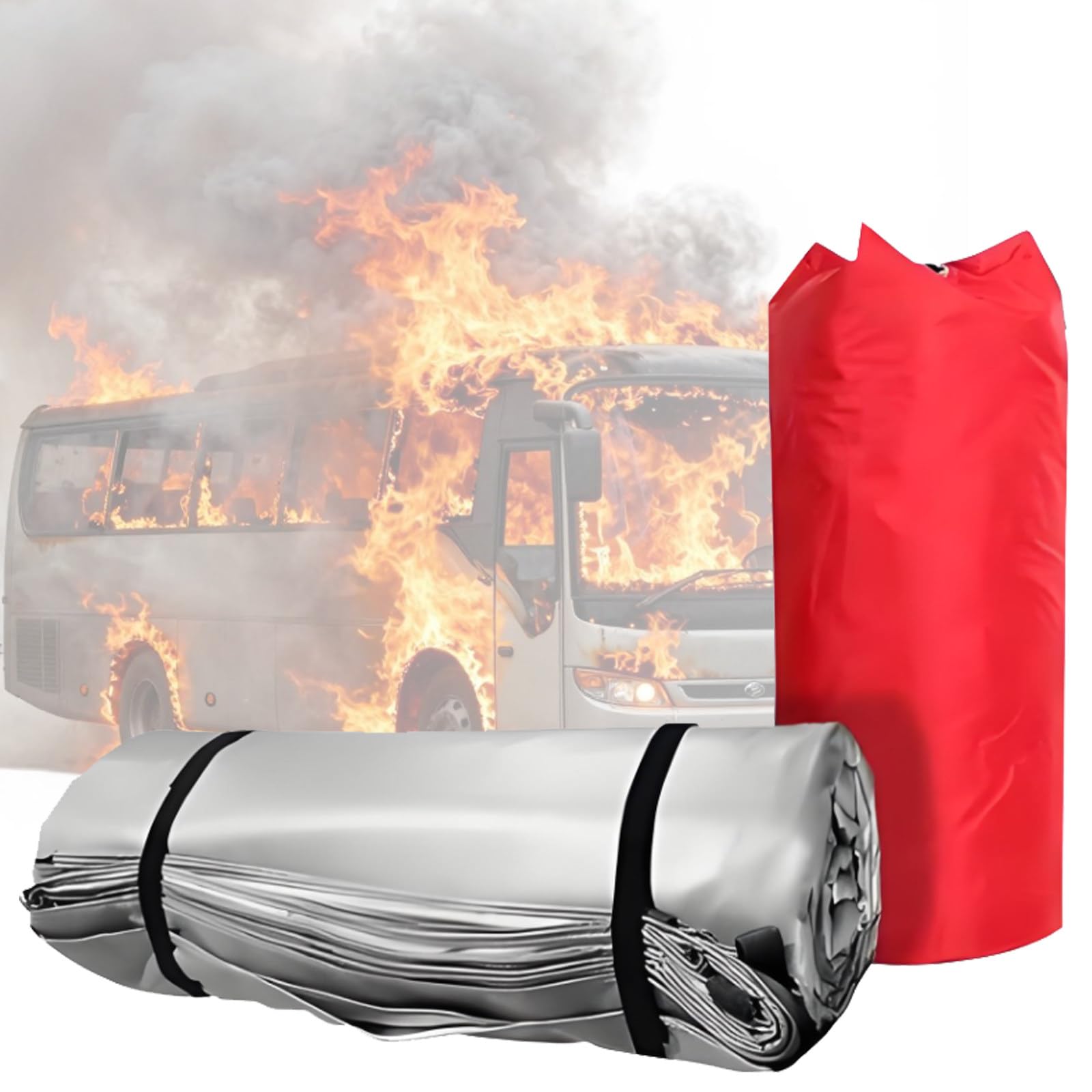 Ieowy Reusable Car Fire Blanket For Electric Vehicles And Trucks, Rapid-Deployment Fire-Retardant Fiberglass Silicone-Coated Emergency Fire Blanket, With Carry Bag 8×10M