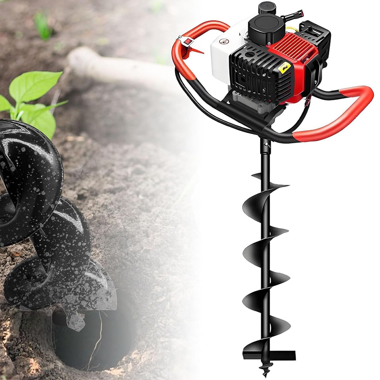 Mototrivella Benzina,Trivella Scoppio Professionale,158cc 4 Tempi, 1 Punte,per Aria,Giardinaggio/Recinzioni/Piantagione/Orti,Facile Trasportare & Usare 25cm