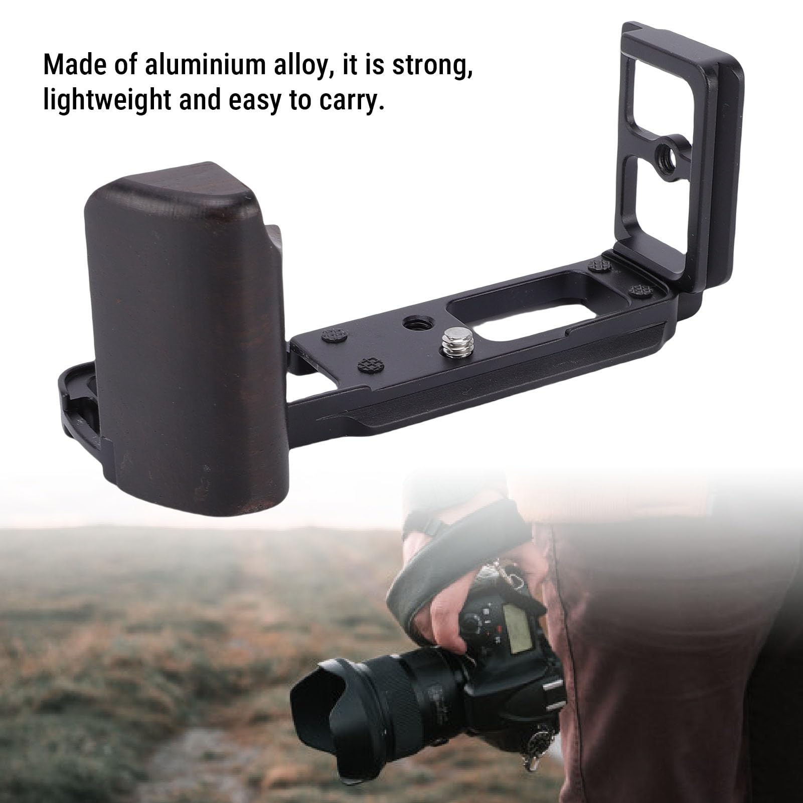 Supporto Impugnatura Fotocamera a L con Manico in Legno Vintage Base in