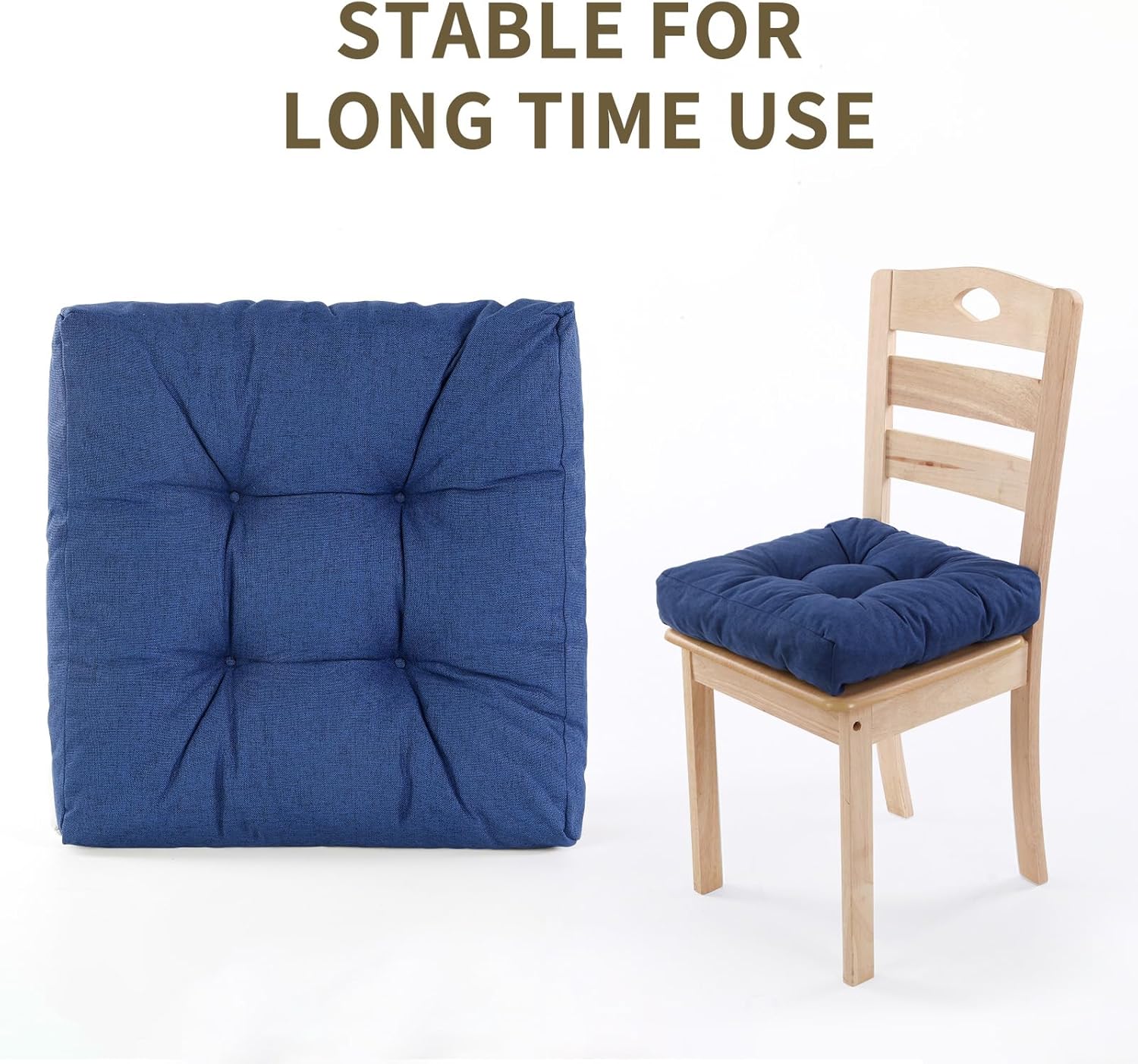 Chair Cushions for Dining Chairs Set of 2, Memory Foam Kitchen Chair Cushions, Tufted Indoor Chair Pads, 16" x 16 x 3, Dark Blue