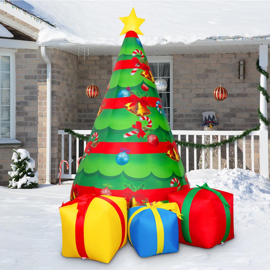 COMIN Pupazzo di neve gonfiabile natalizio all'aperto con scatola, decorazione da cortile con luci LED integrate per vacanze/festa/Natale/cortile/giardino