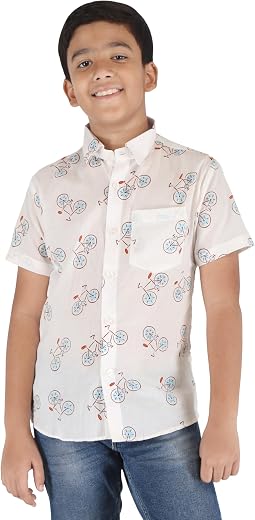 Vishtish Boy's Pure Cotton Shirts for Summer Half Sleeves, Cycle Printed Shirt for Kids Boys, Pack of 1 (2-9 Years)