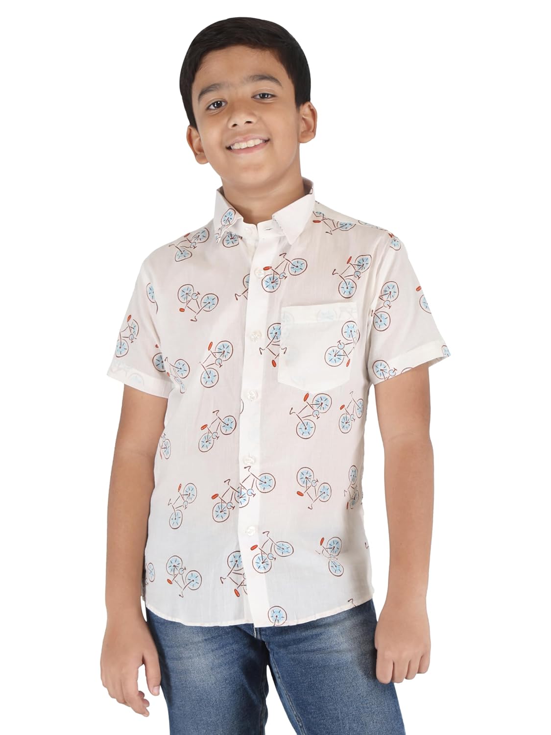 Vishtish Boy's Pure Cotton Shirts for Summer Half Sleeves, Cycle Printed Shirt for Kids Boys, Pack of 1 (2-9 Years)