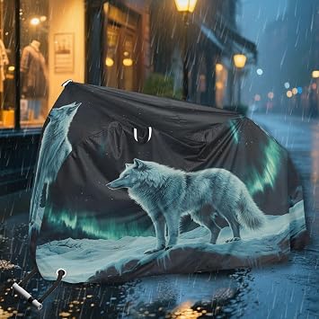 ALAZA Wolf Green Polar Lights Bike Cover Waterproof Outdoor Ebike Bicycle Covers Tarp Protection for 1/2 Bikes, Sun UV Dust Wind Proof