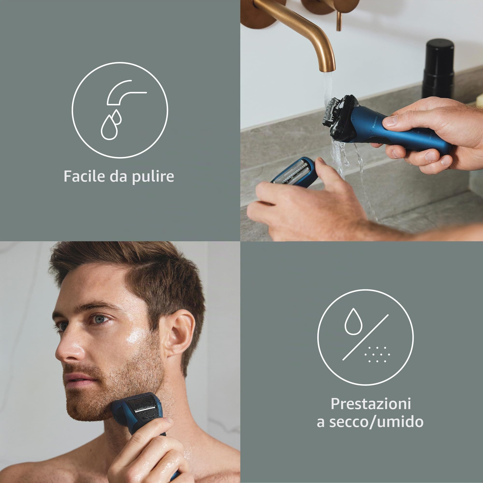 Panasonic ES-ALT4B Rasoio elettrico a 3 lame Wet and Dry per uomo, ricaricabile, sensore di comfort della pelle, testina multiflex 12D, riduce al minimo l'ombra delle ore 5