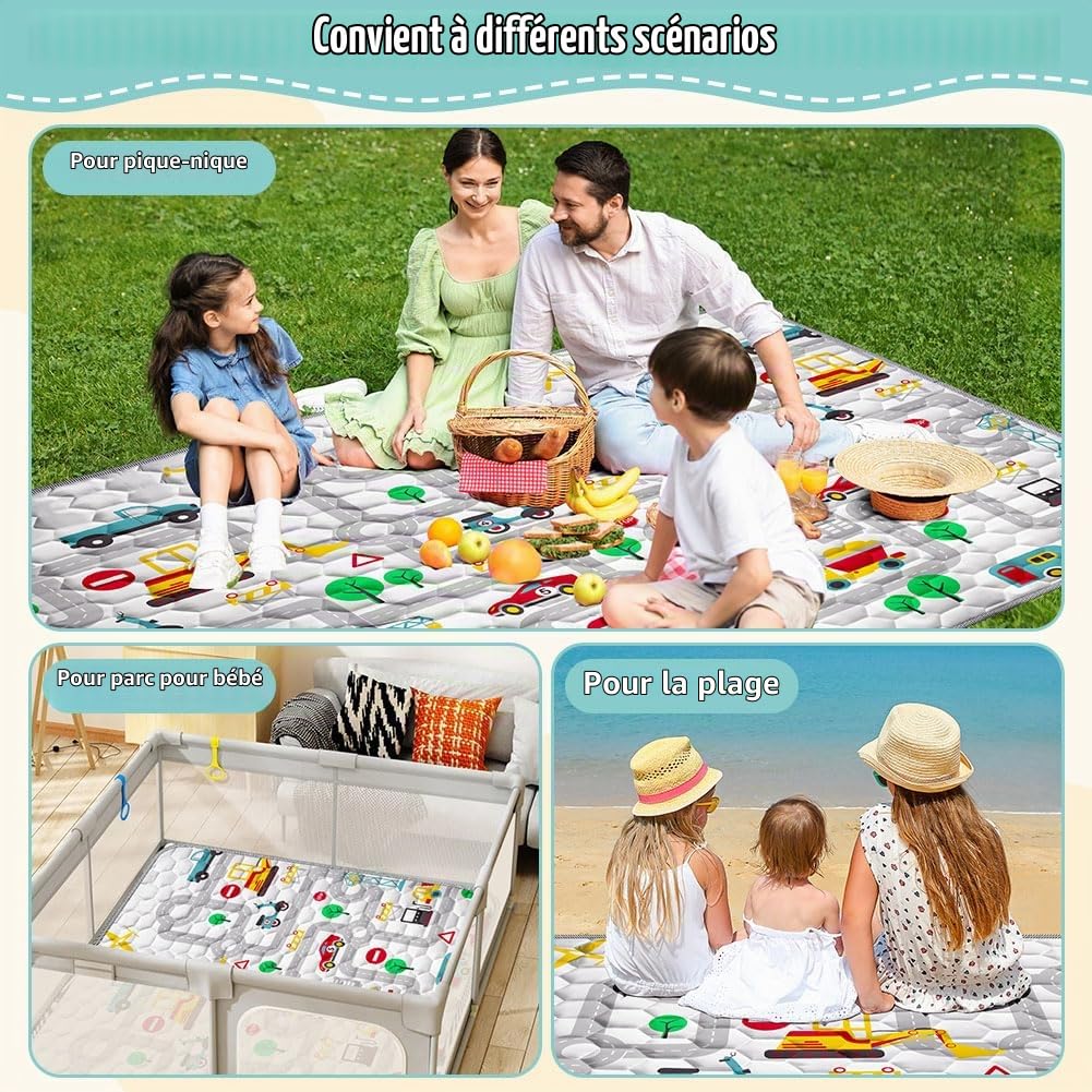 Aolso Tapis D'éveil Bébé, 150x200cm Tapis de Jeu pour Enfant Bebe, Tapis de Sol, Antidérapant Tapis Rampant Bébé, Tapis de Bébé Pliable, Coton Tapis Eveil Enfants(Voiture routière)