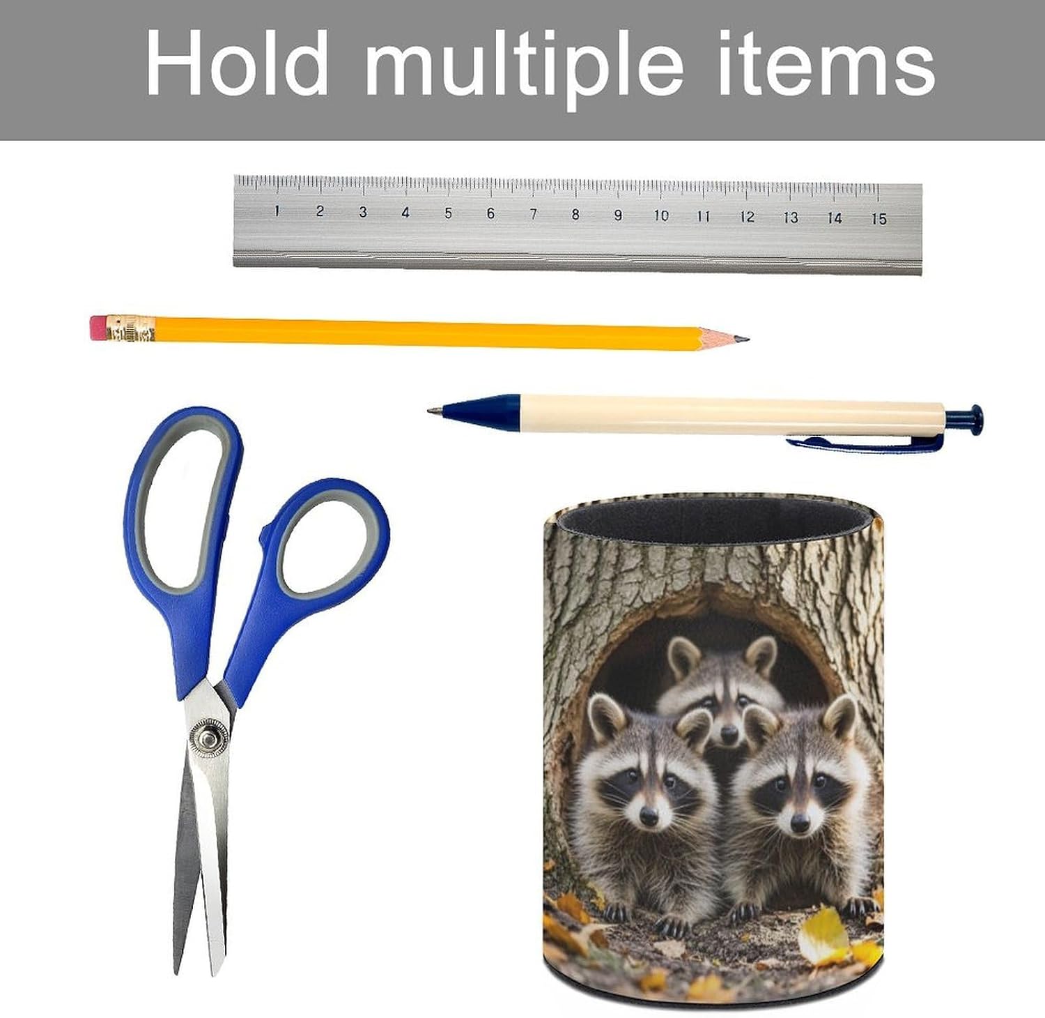 Office Raccoons Fall Tree Hole Desk Organizer Pen Holder Round image 5