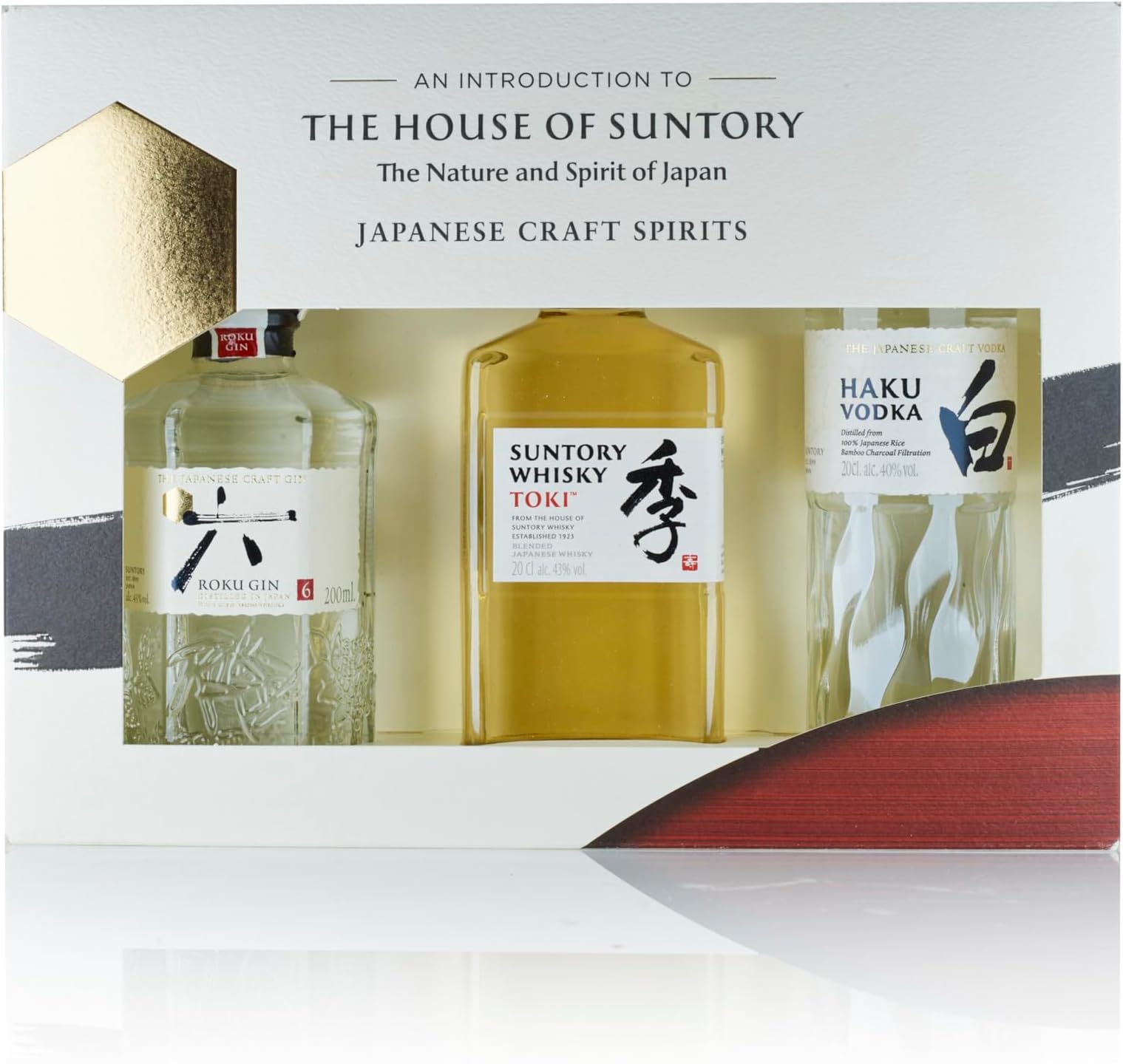 House of Suntory | Japanese Craft Spirits | Gift Pack | Contains Roku Gin, Toki Blended Japanese Whisky & Haku Craft Vodka | 3 x 20cl Miniatures | 42% ABV