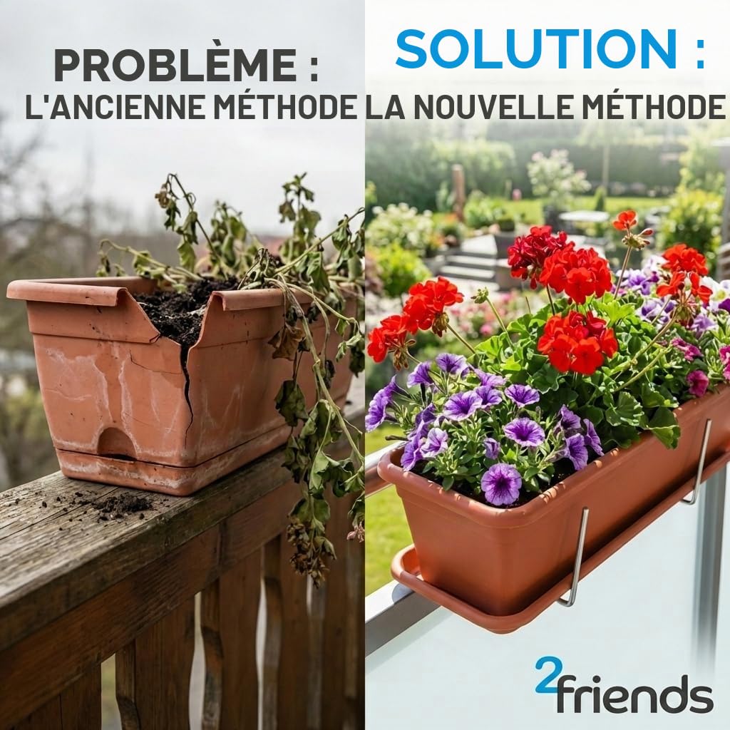 SUSTANIA Lot de 6 jardinières de balcon de 80 cm en terre cuite : transformez votre balcon en une oasis florissante ! Jardinière avec soucoupe
