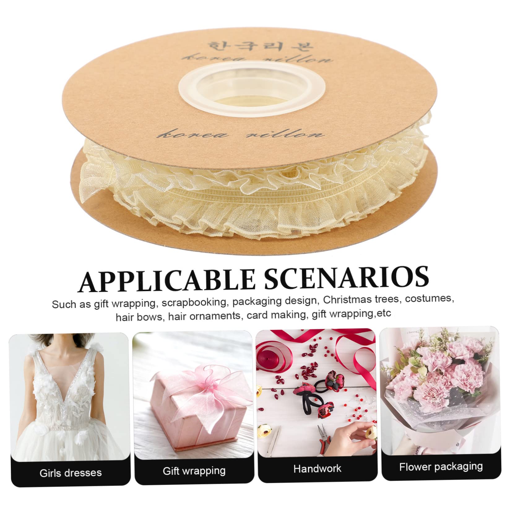 SHINEOFI 5rollos Ribete De Encaje De Tul Elástico Para Manualidades Metros Para Decoración De Ropa Boda y Accesorios De Moda