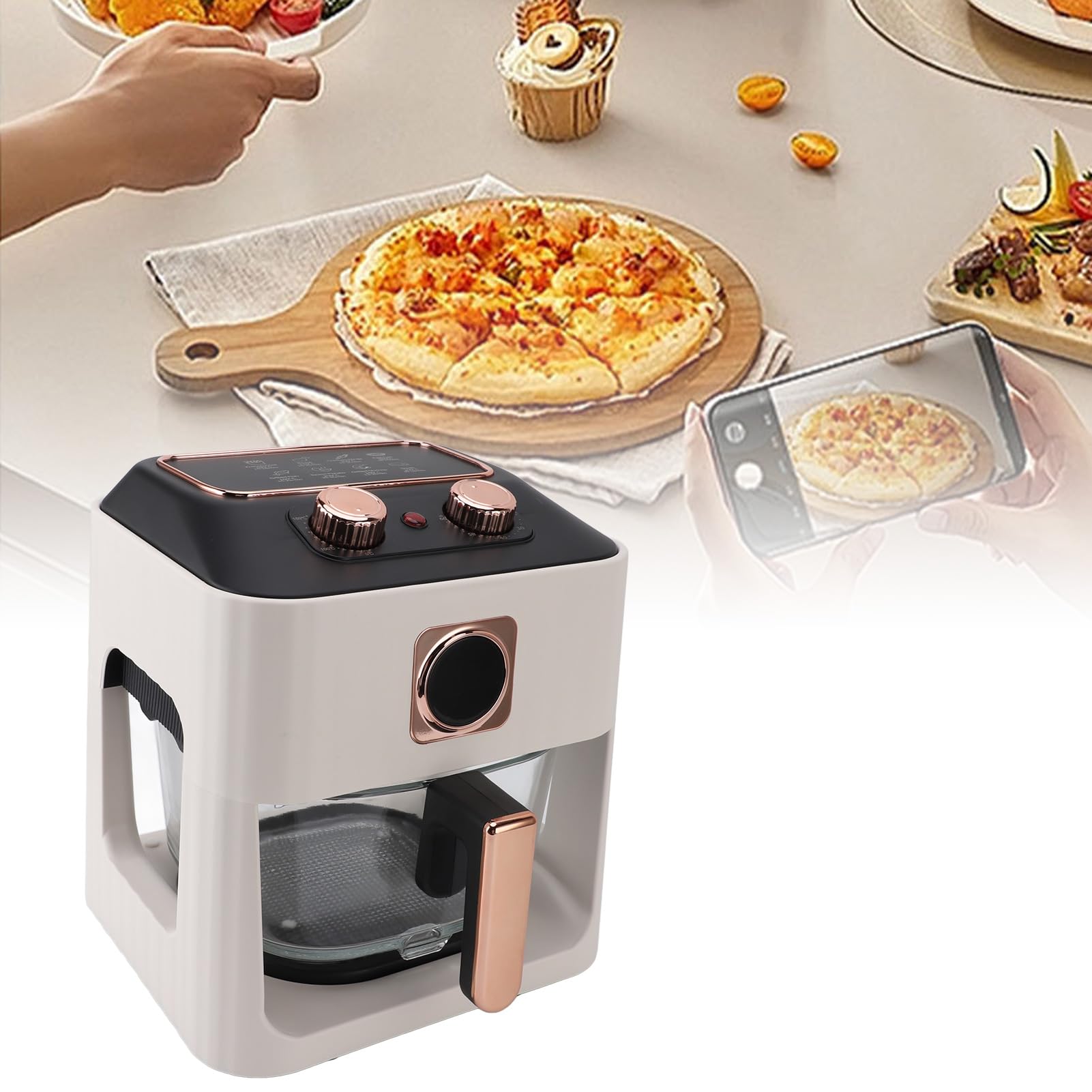 Generic Friggitrice Elettrica Ad Aria da 1000 W, Grande capacità di 6 Litri con Finestra Visiva a 360 Gradi e Controllo Intelligente della Temperatura, per Domestica, Cottura, (Spina europea bianca