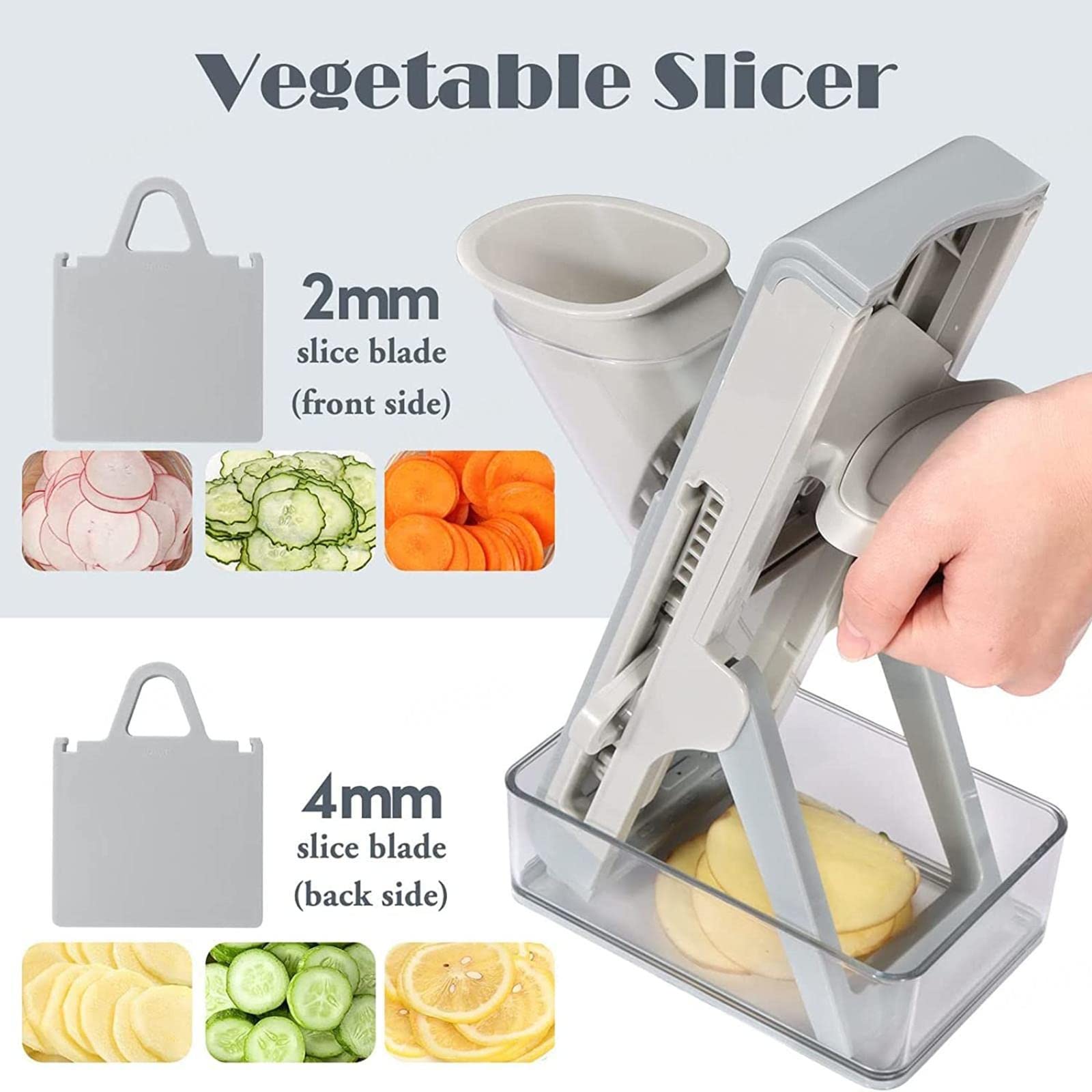 Affettatrice Mandolina Sicura per Cucina, Tritaverdure 4 in 1 Strisce Affettatrici Alimentari Regolabili Julienne Dicer Gadget Verticale per Patate, Cipolle, Cetrioli, Carote, Carne,B