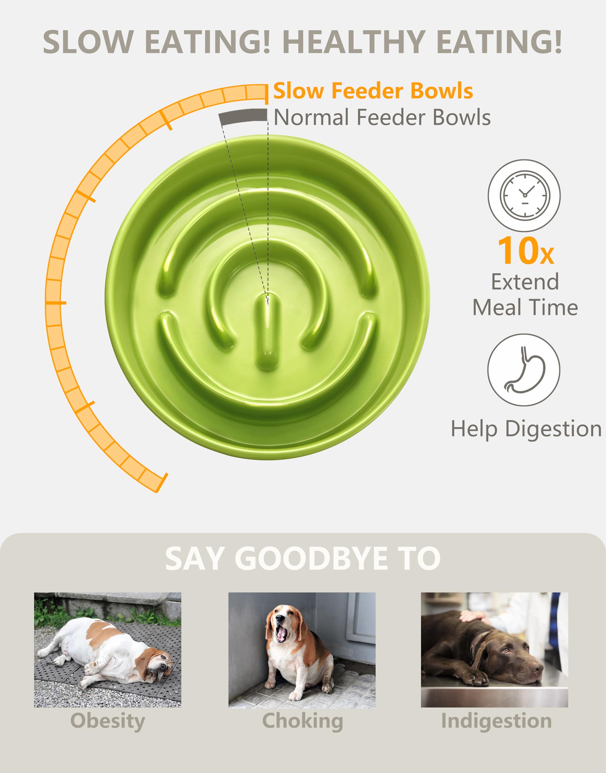 Ceramic Slow Feeder Dog Bowl for Small Breed Dog Slow Feeder Bowl for Fast Eaters Slow Feeder Cat Bowl, 14oz, Lime Green - Image 3
