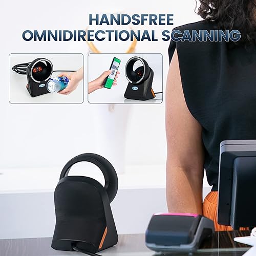 Miniatura 7 de Escáner de código de barras 2D con cable USB, 1D 2D QR Escáner de código de barras de escritorio Omnidireccional 2D manos libres lector de código de