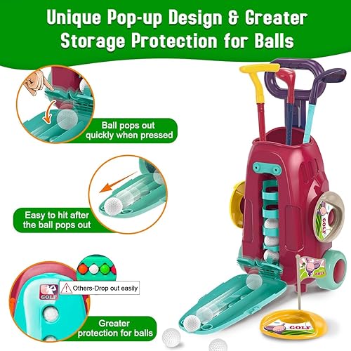 Miniatura 2 de Meland Juego de palos de golf para niños, juego de pelota de golf para niños, juguetes deportivos, regalo para niños y niñas de 3, 4, 5, 6 años