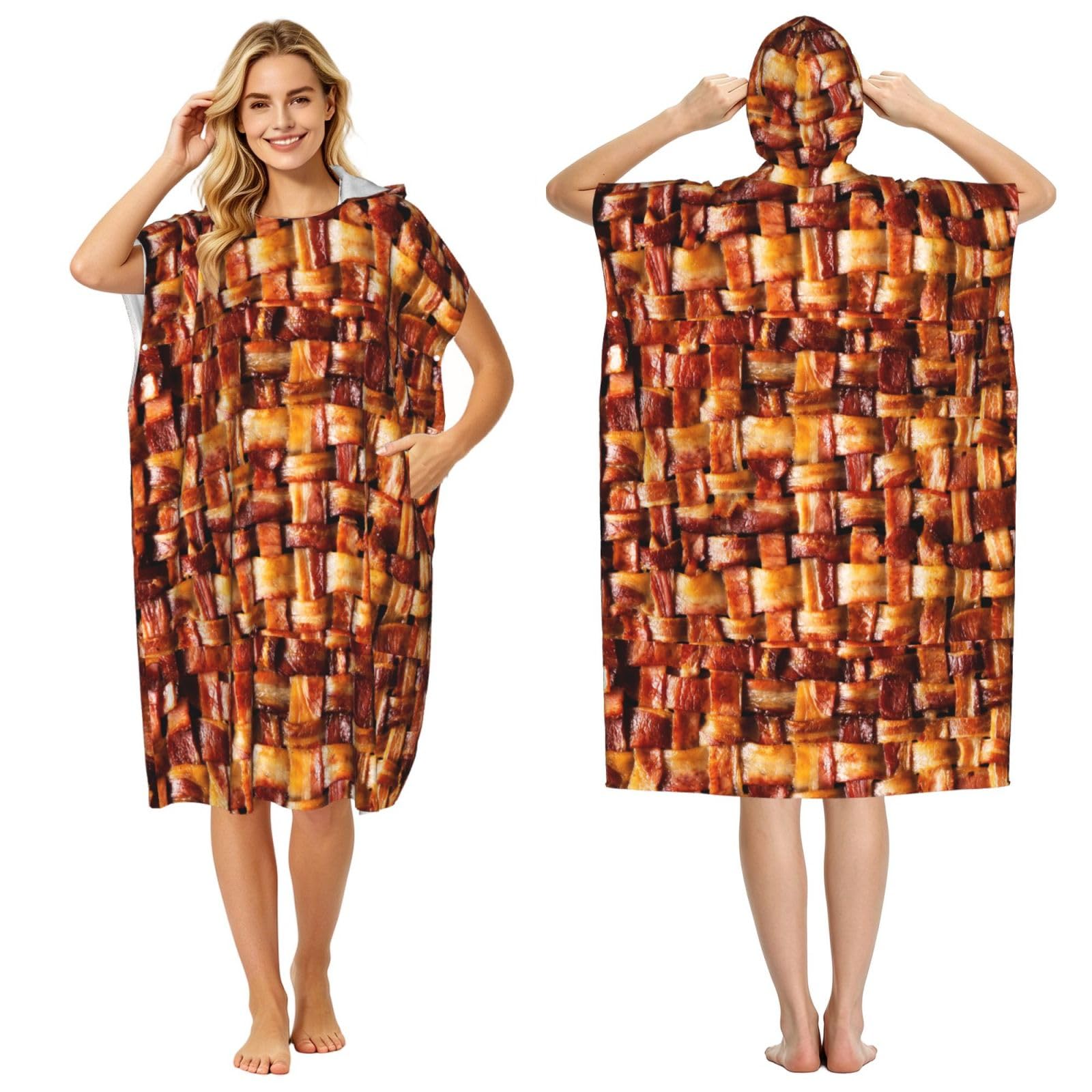 Poadnly Bacon Meat, Adult Hooded Beach Towel 90 x 110 cm,Changing Bath Robe, Surf Poncho Towel For Women Men