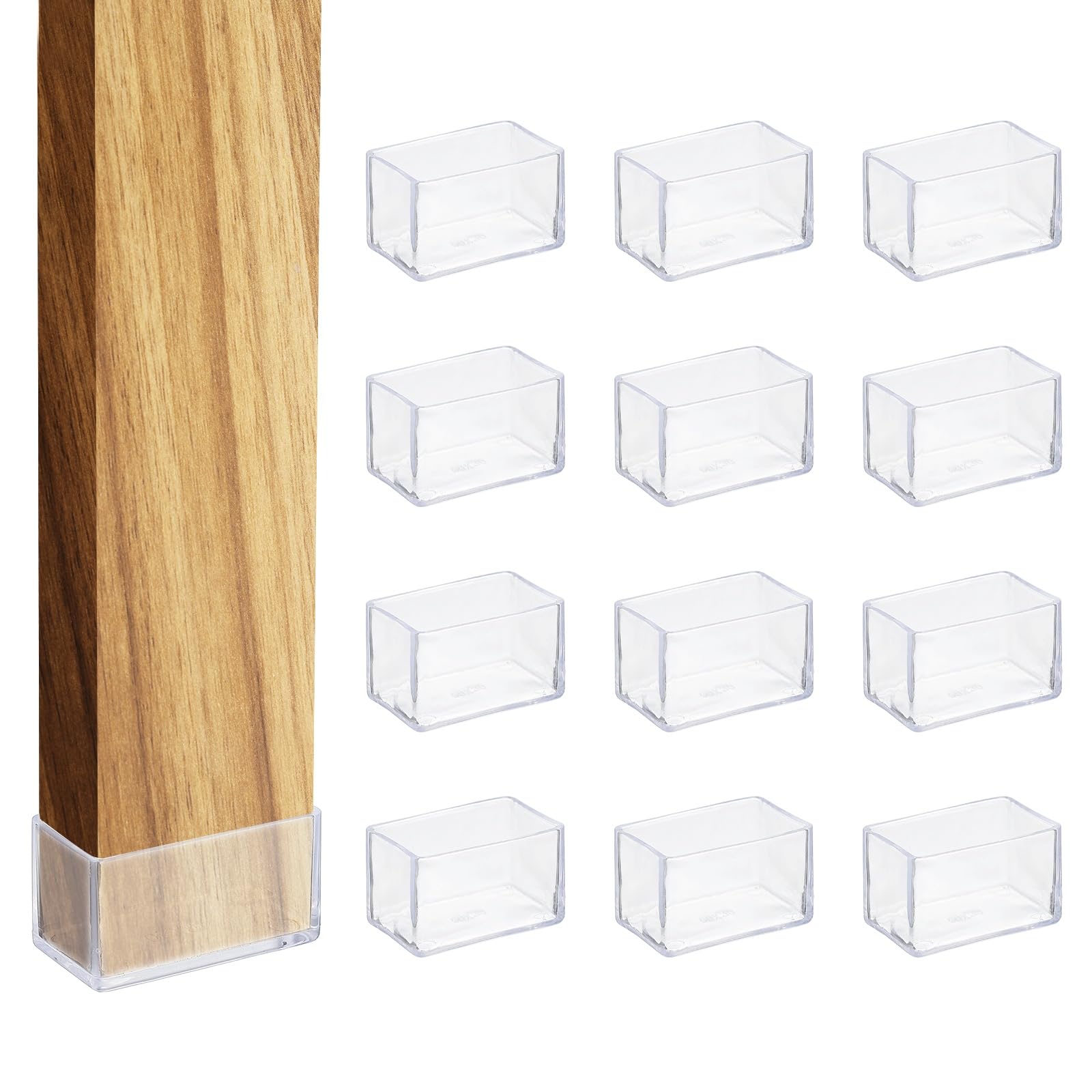 sourcing map 12 Pcs Transparent Chair Leg Floor Protectors, 1.2 x 2 Inch Rectangle PVC Chair Leg Caps for Hardwood Floors, Non-Slip Reduce Noise Table Furniture Cover