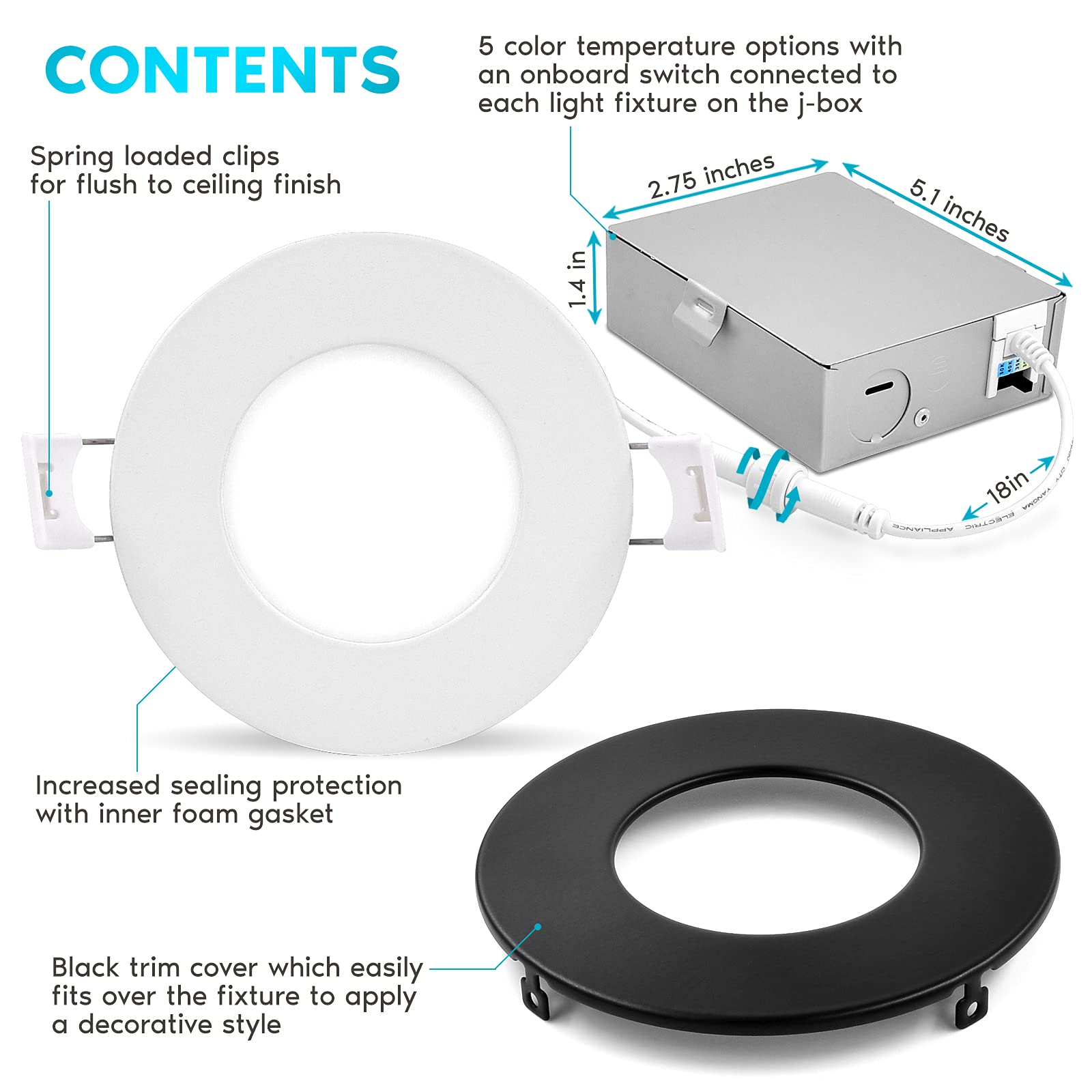 LUXRITE 3 Inch Ultra Thin LED Recessed Light - 5 CCT Selectable, Dimmable, Wet & IC Rated, 8W, 540 Lumens (4 Pack) - View #13
