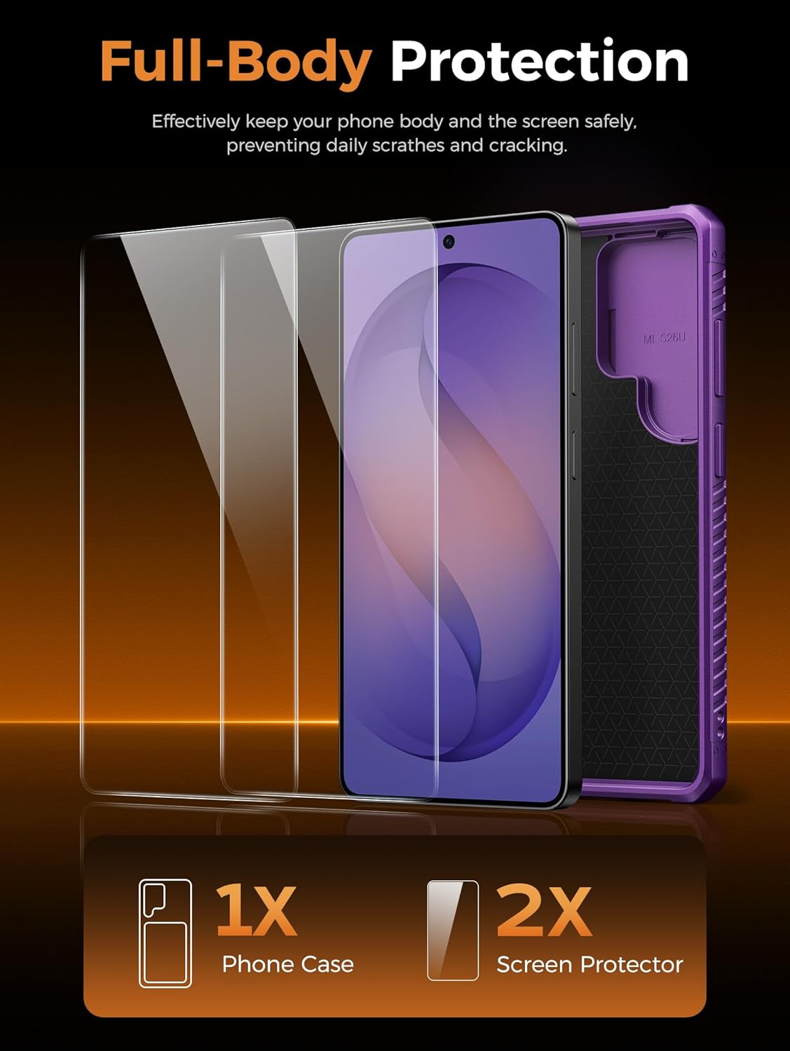 Vihibii for Samsung Galaxy S26 Ultra Case with 2X Tempered Glass Screen Protector & Card Holder (4 Cards) [RFID Blocking] & Slide Camera Cover, Heavy Duty Wallet Case for S26 Ultra 6.9", Dark Purple
