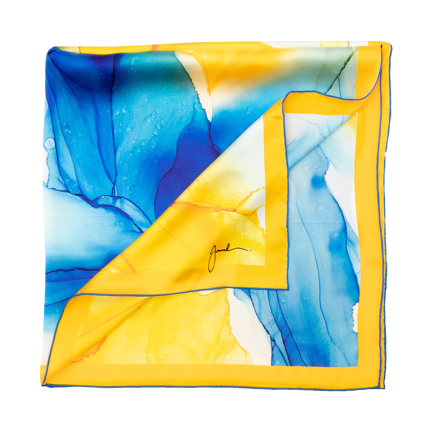 Hamzah Carré de Soie pour Femme | Foulard en Soie Satin 90x90 cm | Motif Abstrait Fluid Art | Impression Double Face & Reversible | Bords Cousus à la Main | Idée Cadeau Élégante