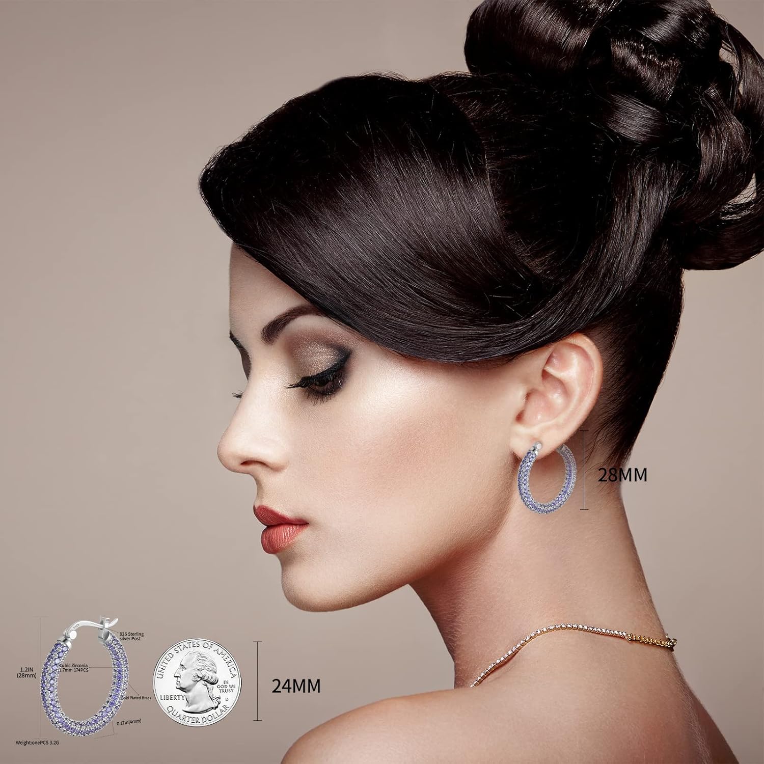 925 Sterling Silver Post Hoop Earrings for Women Gilrs Multcolors Cubic Zirconia 14K Gold Plated Chunky Silver Gold Hoop Earrings weinuo Jewelry - Image 2