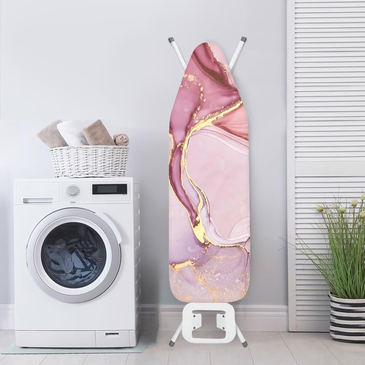Ironing Board Cover, Elastic Edge Universal Size Fit Standard Ironing Boards, Hook and Loop Fastener Strap, Pink Marble Pattern 15" x 54"
