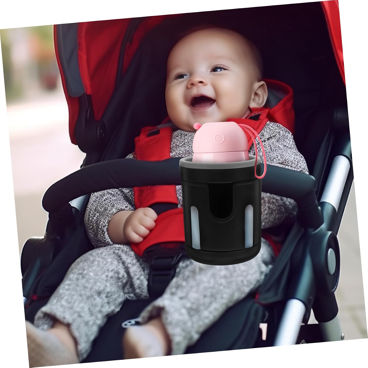 Yardwe Adjustable Dual Cup Holder for Bottles Multi Functional Stroller Accessory Non Slip Design Easy Installation for Stroller Bike for Parents The Go