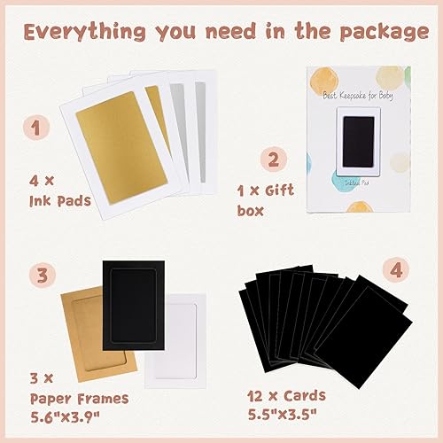 Miniatura 48 de Kit de manos y huellas de bebé sin tinta, kit de almohadilla de tinta de tacto limpio, sello de pie de mano para bebé, paquete de 2 almohadillas