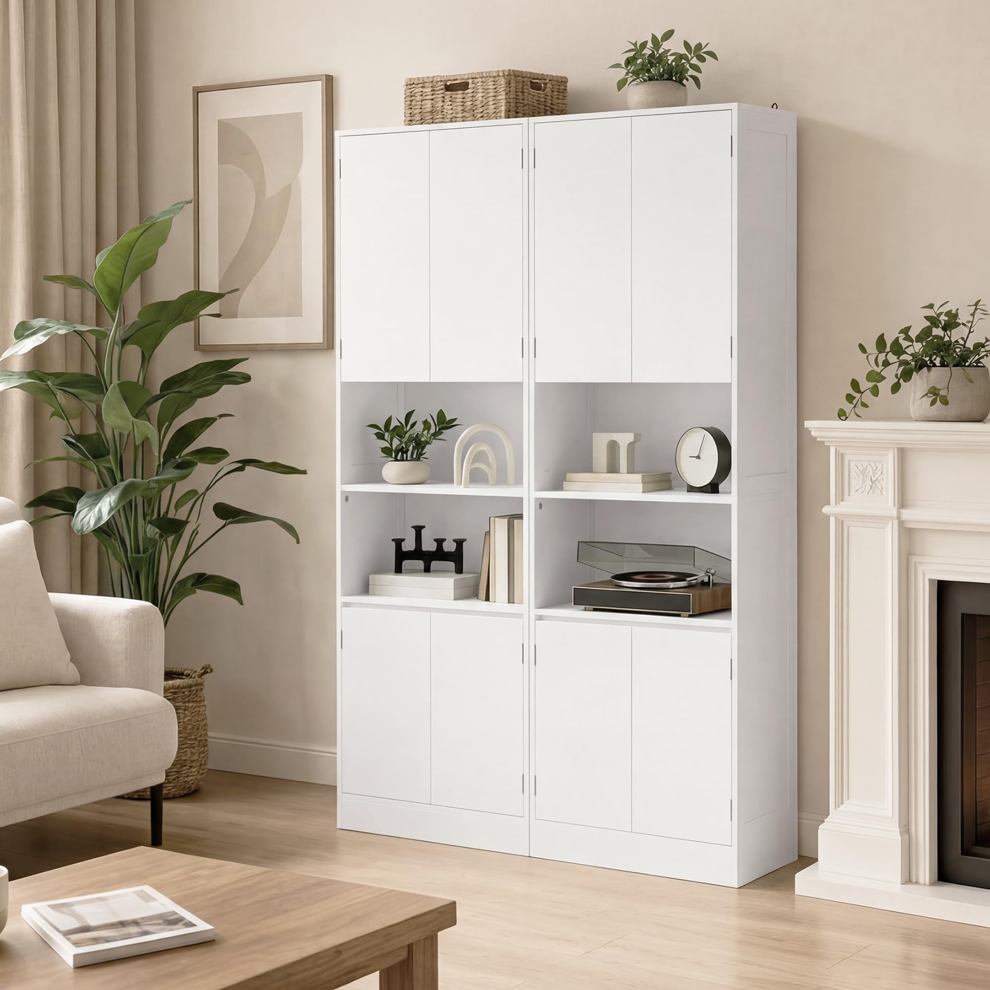Xbro Mobile bagno 190×30×57 cm, contenitore bagno con ripiani regolabili, cassetti e vani aperti, armadio alto versatile per bagno, cucina e soggiorno, montaggio semplice, bianco