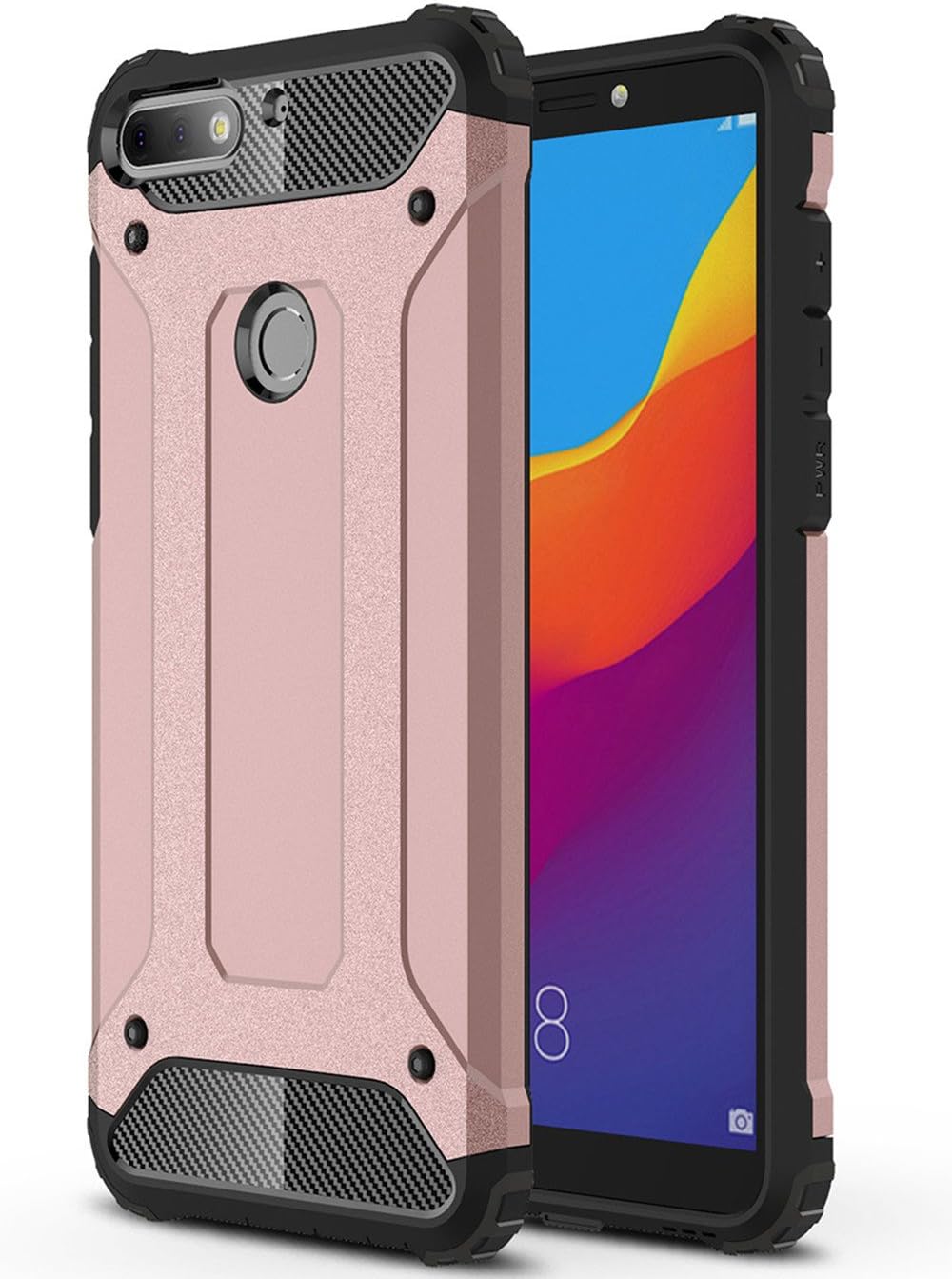 SPAK Honor 7C/Y7 Prime 2018 Case,PC + TPU Hybrid Armor Design Dual Layer Protective Shell Hard Back Cover Case for Honor 7C/Y7 Prime 2018 (Pink)