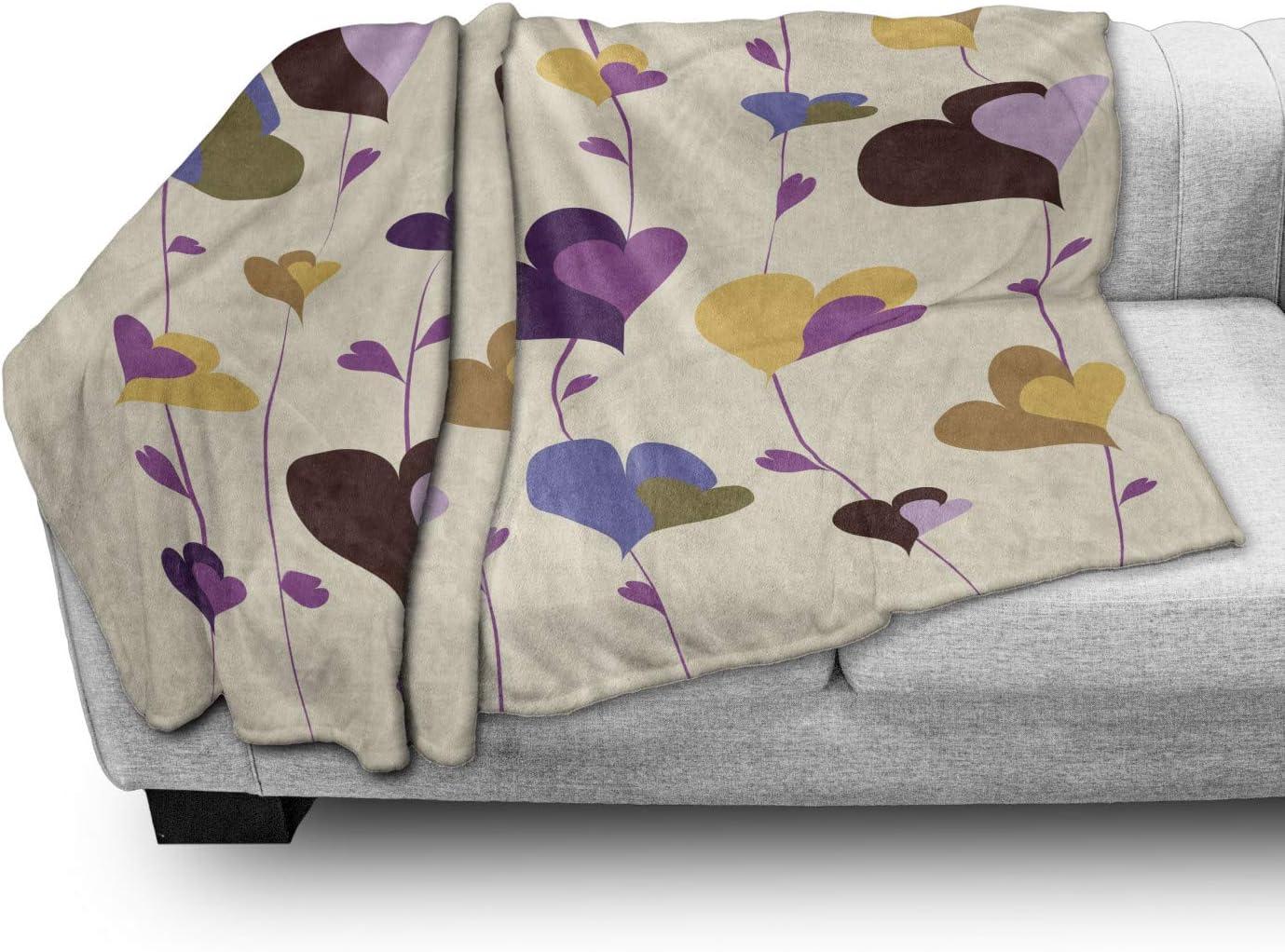 Lunarable Valentine Throw Blanket, Big and Little Hearts on Floral Branches Romance Theme Abstract Design Art, Flannel Fleece Accent Piece Soft Couch Cover for Adults, 50" x 60", Multicolor
