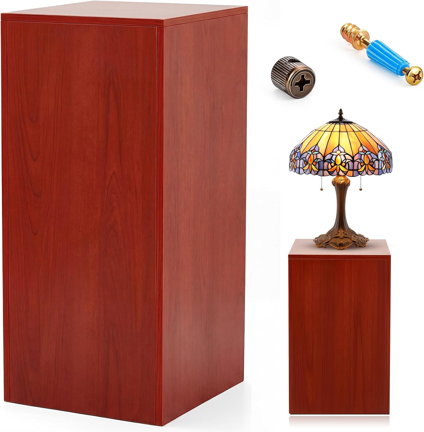 RattanView Wooden Cube Display Pedestal Stand, 15 x 15 x 24 Inch Sculpture Pedestal Stand, Display Riser Column Pillar Easy Assembly Required for Gallery Store Home Wedding Party Event Decor