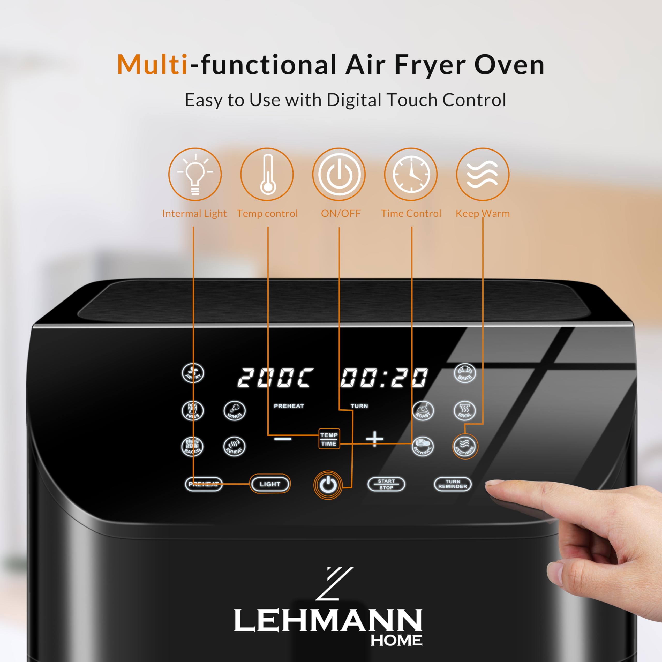 LEHMANN Friggitrice ad Aria 8 Litri, Air Fryer XXL con Inserto Divisorio per Doppio Scomparto, Finestra di Visualizzazione, 12 Programmi & Regolazione Manuale 76–200°C, Lavabile in Lavastoviglie