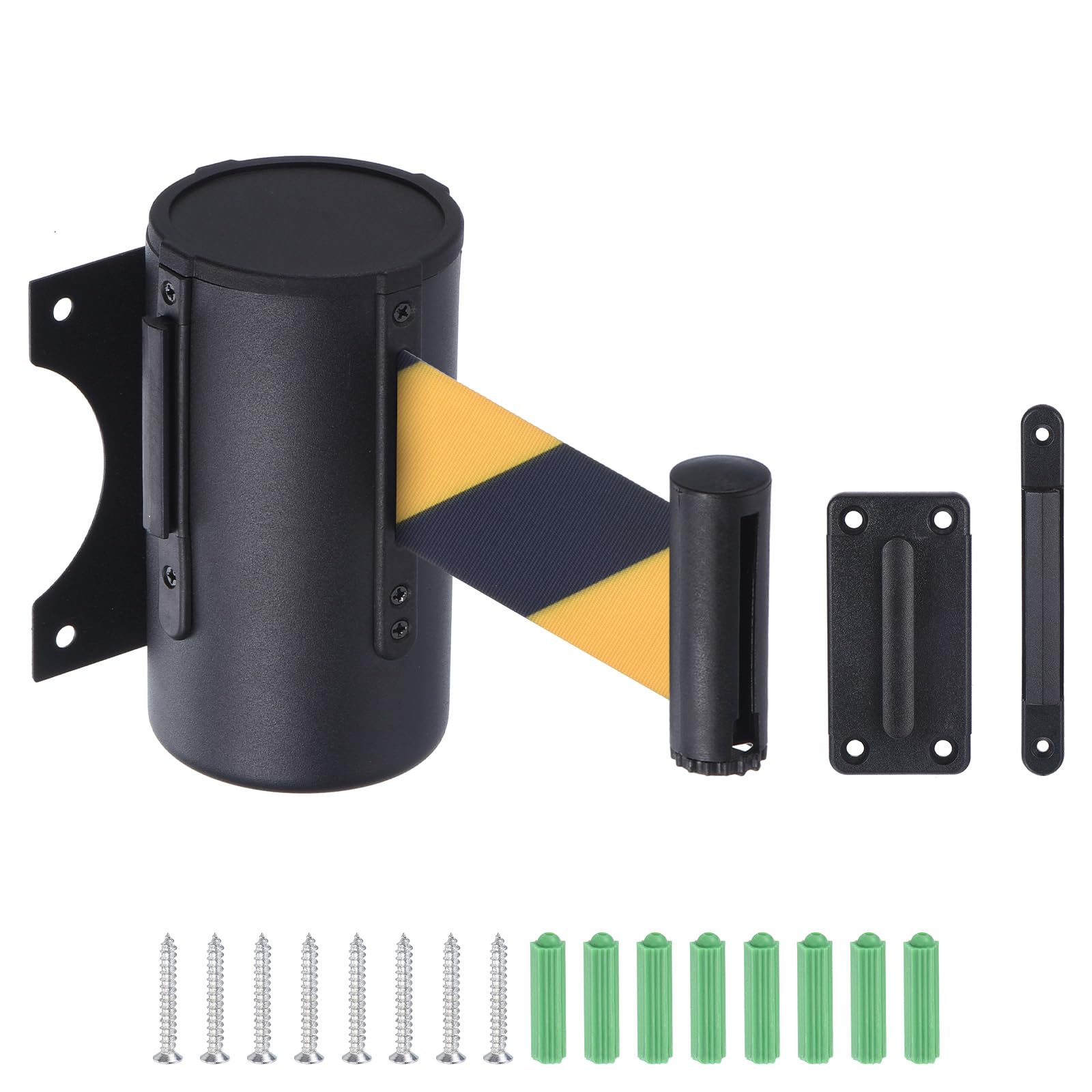 PATIKIL Fixed Wall Mount Retractable Belt Barrier, 16.4 Feet Black/Yellow Belt with Steel Case for Crowd Control Grocery Retail Store Stadium