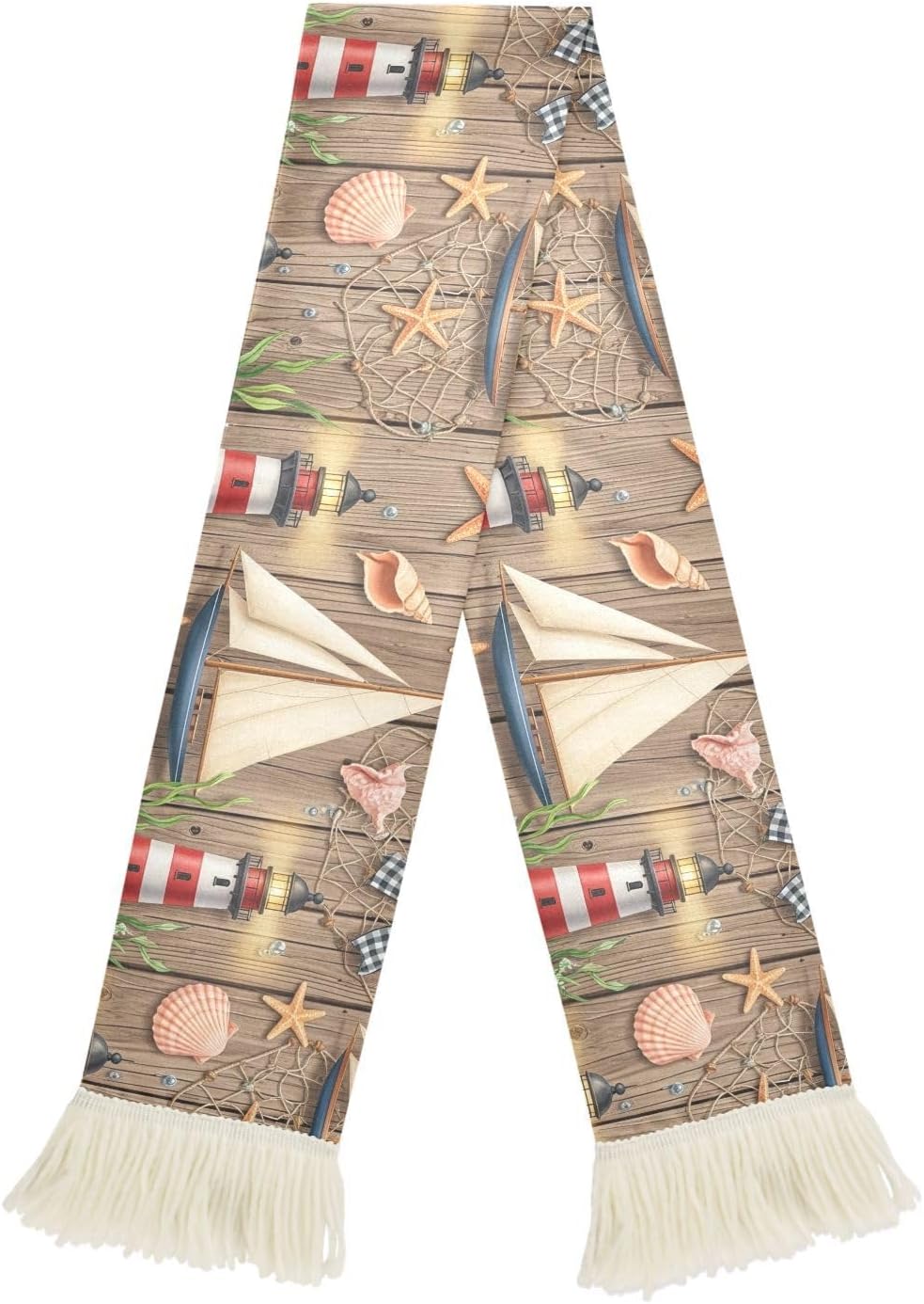 CHIFIGNO Nautical Coast Rustic Wood Sports Fan Scarf with Fringe Ends, Soft Polyester Sweat Towel Wrap for Soccer Cheering, Quick Dry Rally Accessory