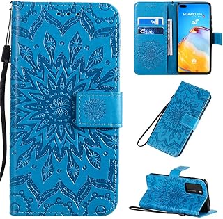 MHHQ - Carcasa para Huawei P40, Funda de Piel con Tapa y Tapa, Cierre magnético, Soporte antigolpes, diseño de Flores, Color Azul