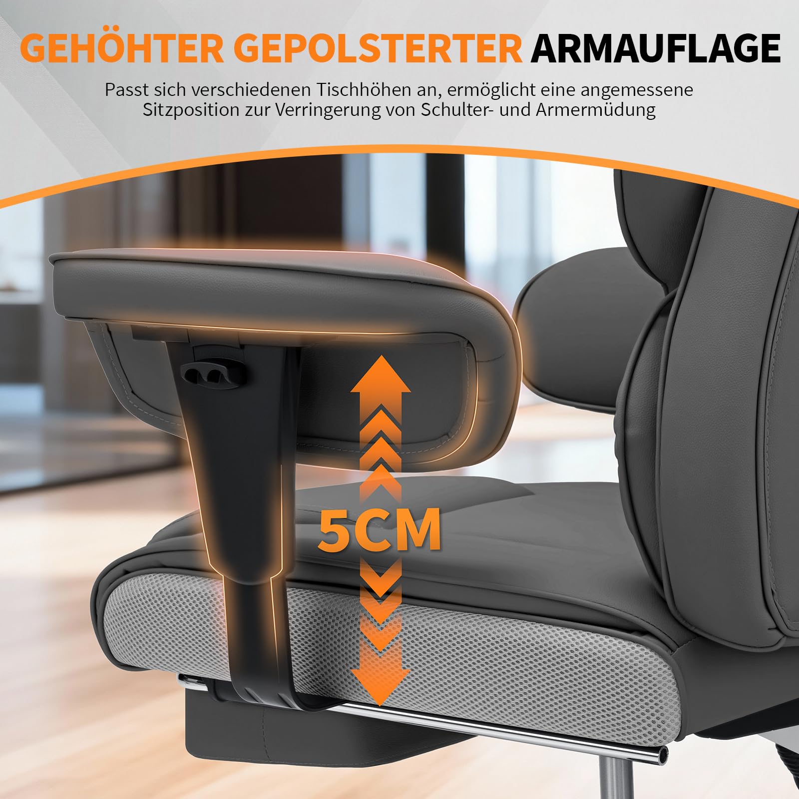 HOFFREE Ergonomischer Bürostuhl mit Fußstütze für Büro(Hellgrau) | PU Leder Chefsessel mit 155°Liegefunktion,Verstellbare Armlehnen und Kopfstütze,Gaming Stuhl 200kg für Schlafzimmer