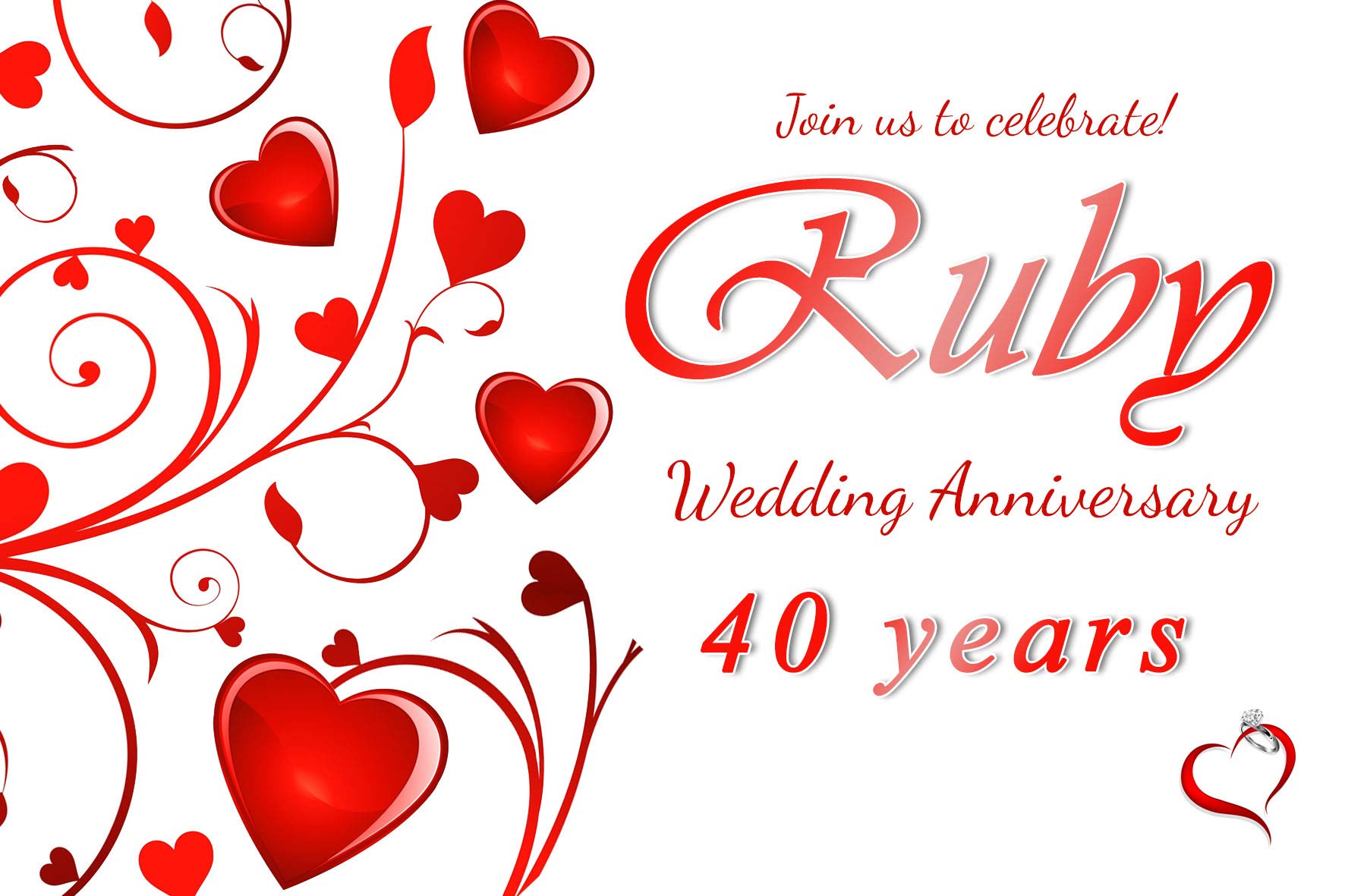 Ruby Red 40th Anniversary Invitation: Silver Confetti (digital Template) - Ireland - View #6