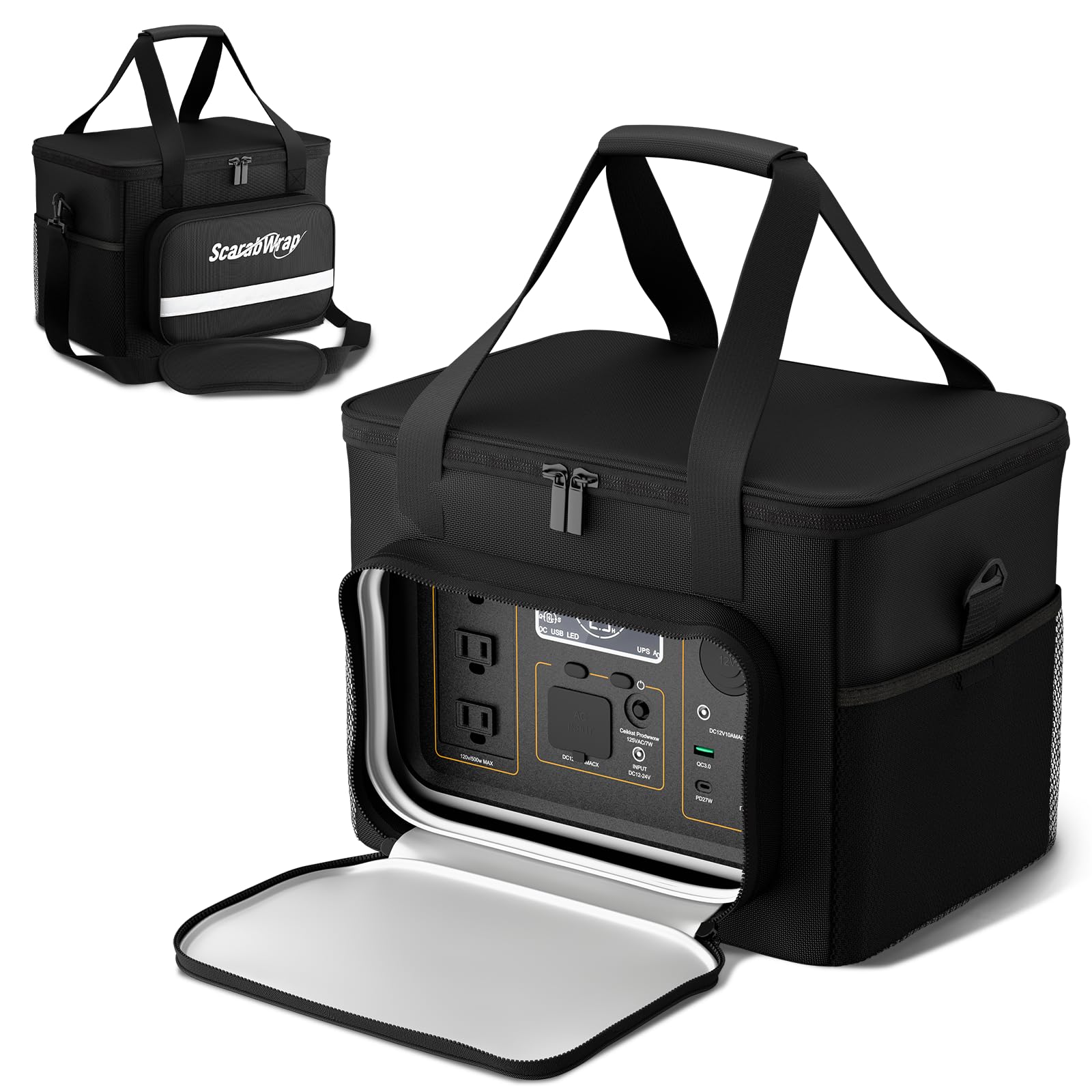 ScarabWrap Power Station Bag, 900D Waterproof, Reflective Strip, Fits Jackery/Anker 500/300, Camping, Fishing, RV