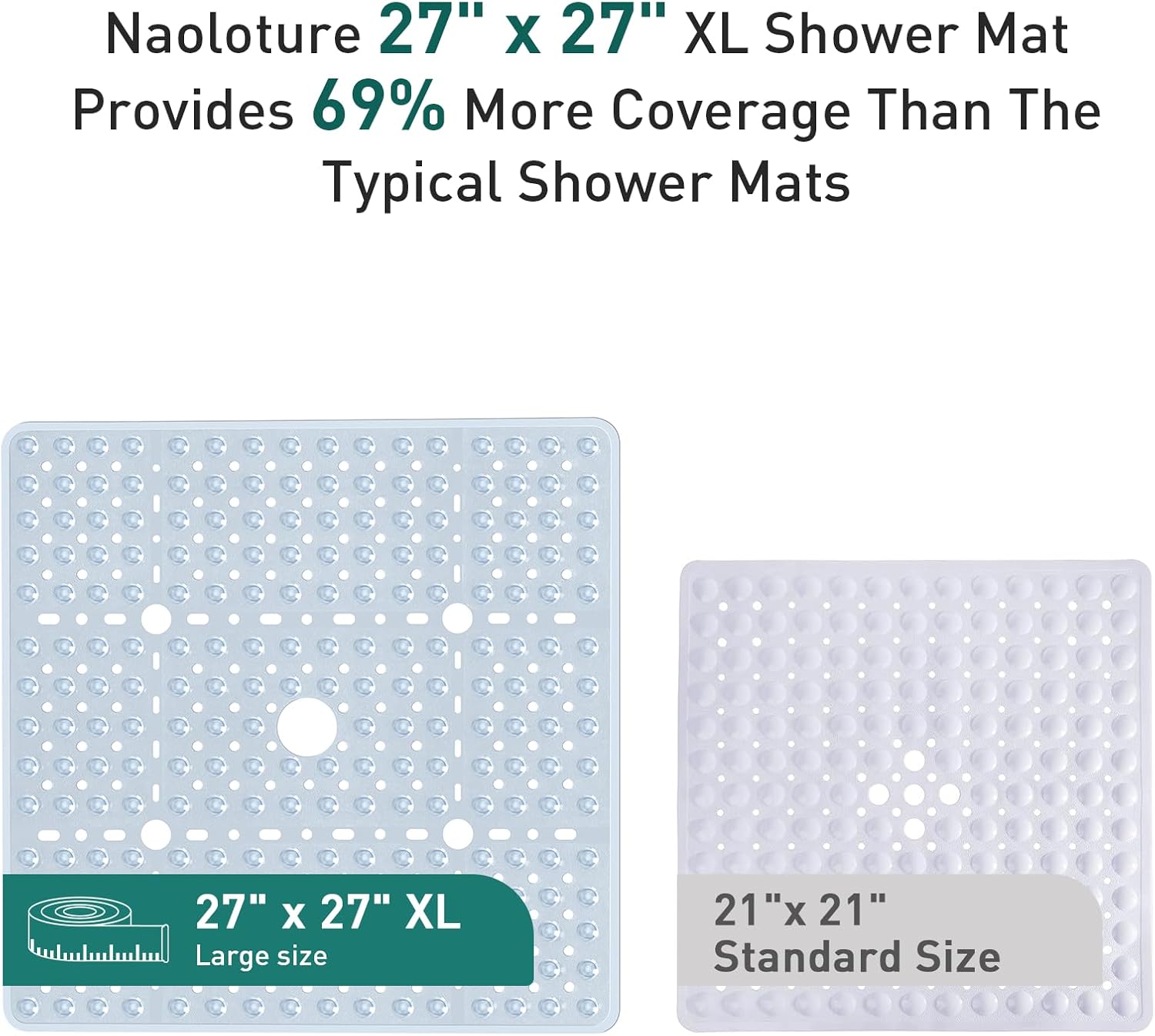 Large Square Shower Mat 27 x 27 Inch Clear, Non Slip Shower Bathtub Mats for Inside Shower With Big Suction Cups Drain Holes, Anti Slip Bathroom Floor Shower Stall Mats, Easy Clean, BPA-Free - Image 3