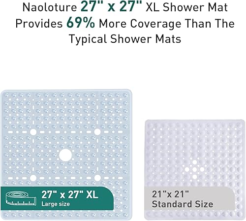 Miniatura 3 de Tapete de ducha cuadrado transparente grande antideslizante de 27 x 27 pulgadas, tapete de baño suave para ducha interior, suelo de baño, tapete de