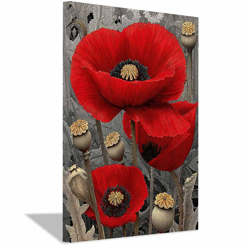Hoqiu Multicolor Flowers Wall Canvas Poppy Floral Artwork Artwork, Wall Decoration Living Room Bedroom Hallway Stairs Decoration.(Multicolor)-60X80cm Framed