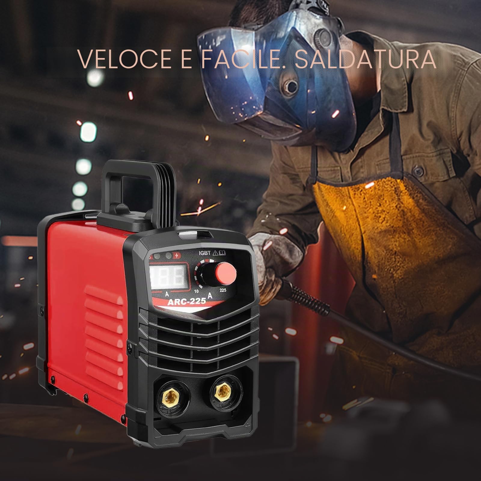 Saldatrice ad arco portatile ed efficiente ARC-225, IGBT 220V saldatrice inverter con display digitale e set di accessori completi